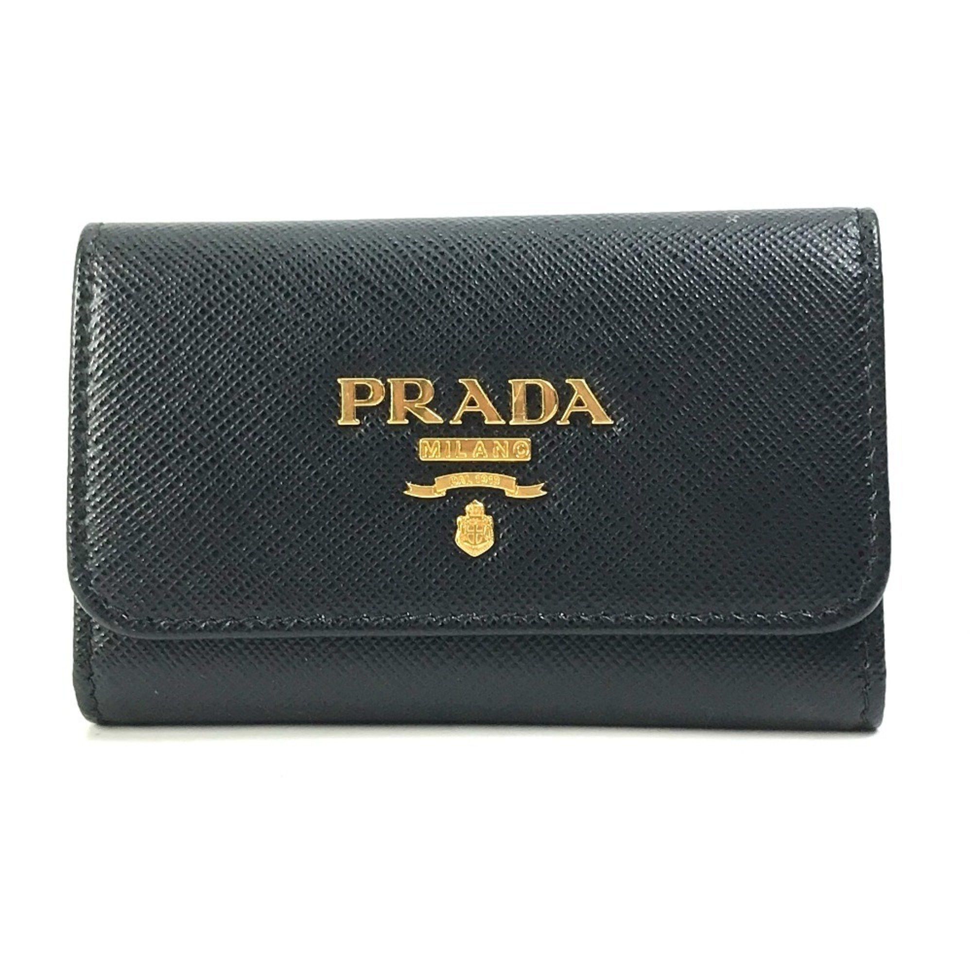 Prada PRADA 1PG004 Logo Multicolor Key Ring 4-Ring Case in Saffiano Leather, Women's, Black and Pink Size ONE SIZE - 1 Thumbnail