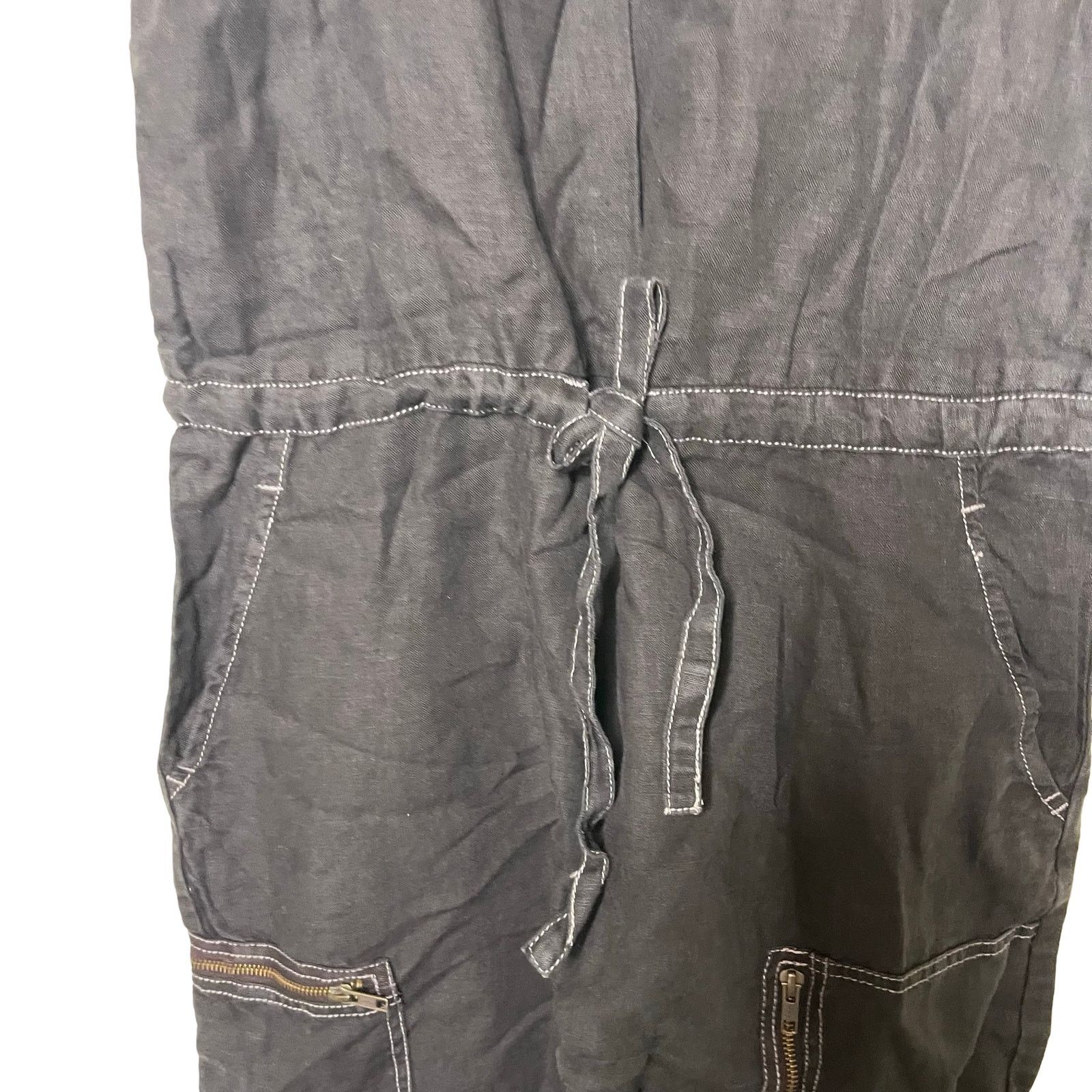 Current/Elliot Current/Elliott Zip Cargo Crop 100% Linen Jumpsuit in Black Size 24" / US 00 / IT 34 - 6 Thumbnail