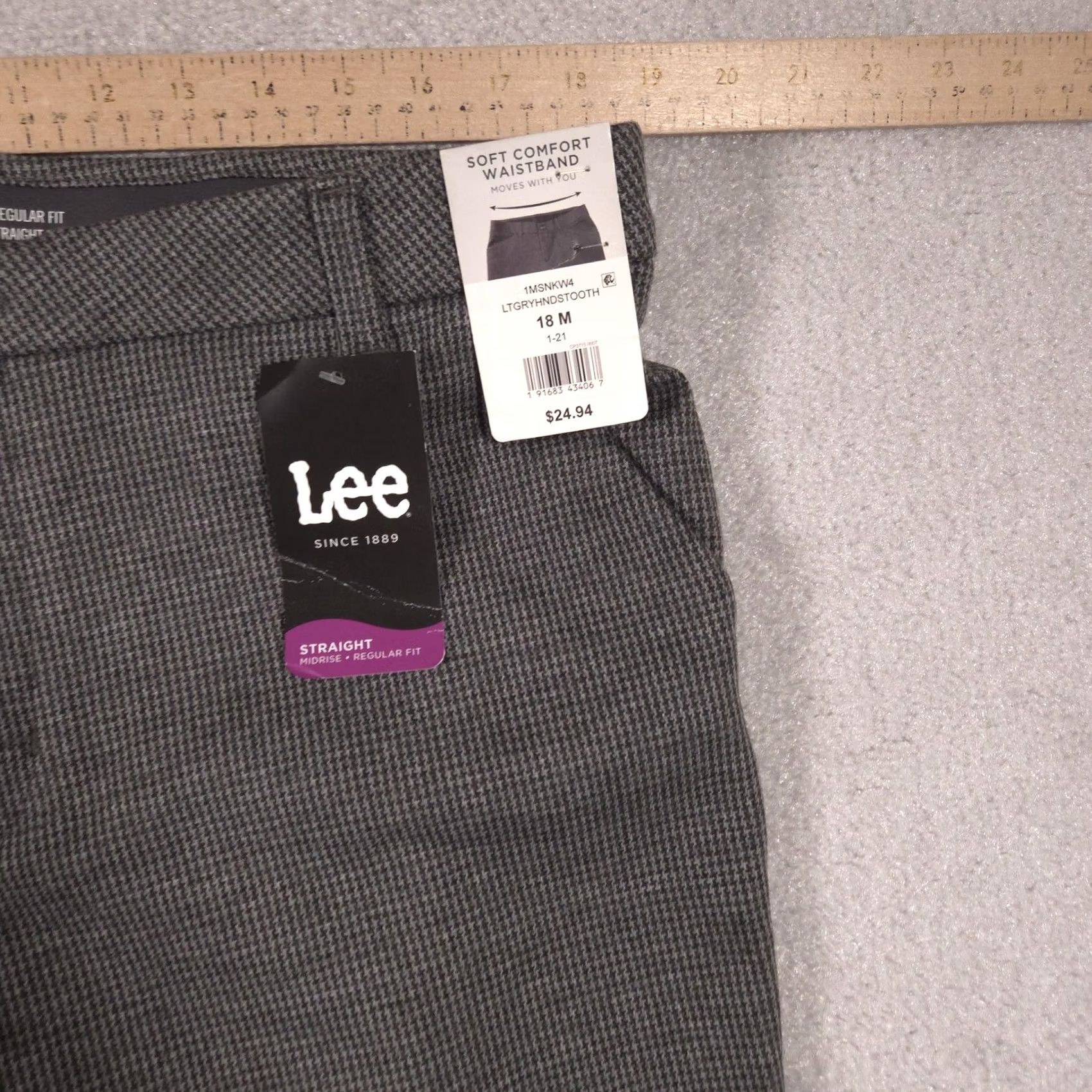 Lee Lee Pants Womens 18 Gray Houndstooth Twill Straight Leg Mid Rise Stretch Work Pants Size 40" / US 18 - 7 Thumbnail