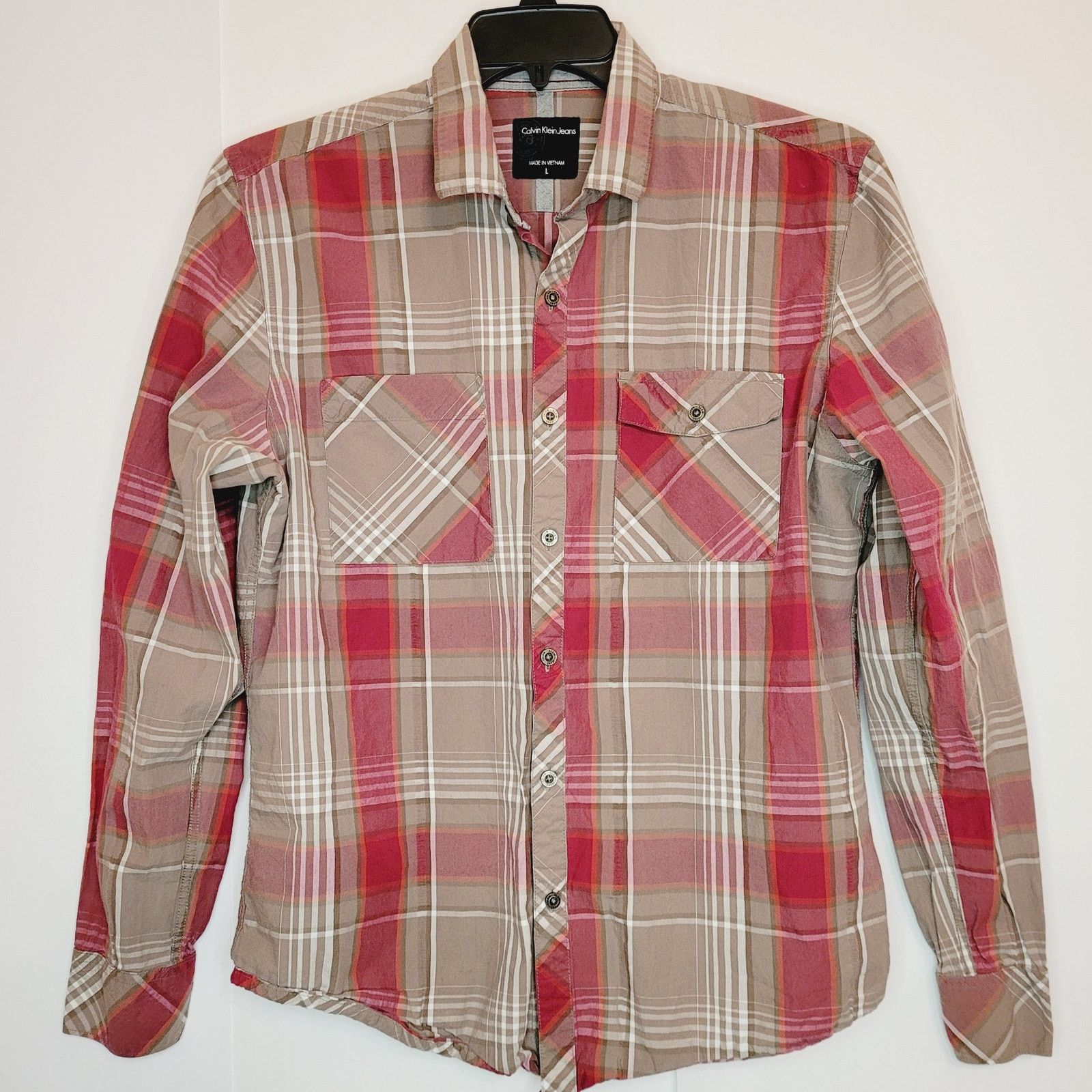 Calvin Klein Calvin Klein mens red and tan western plaid button up shirt Size US L / EU 52-54 / 3 - 1 Thumbnail
