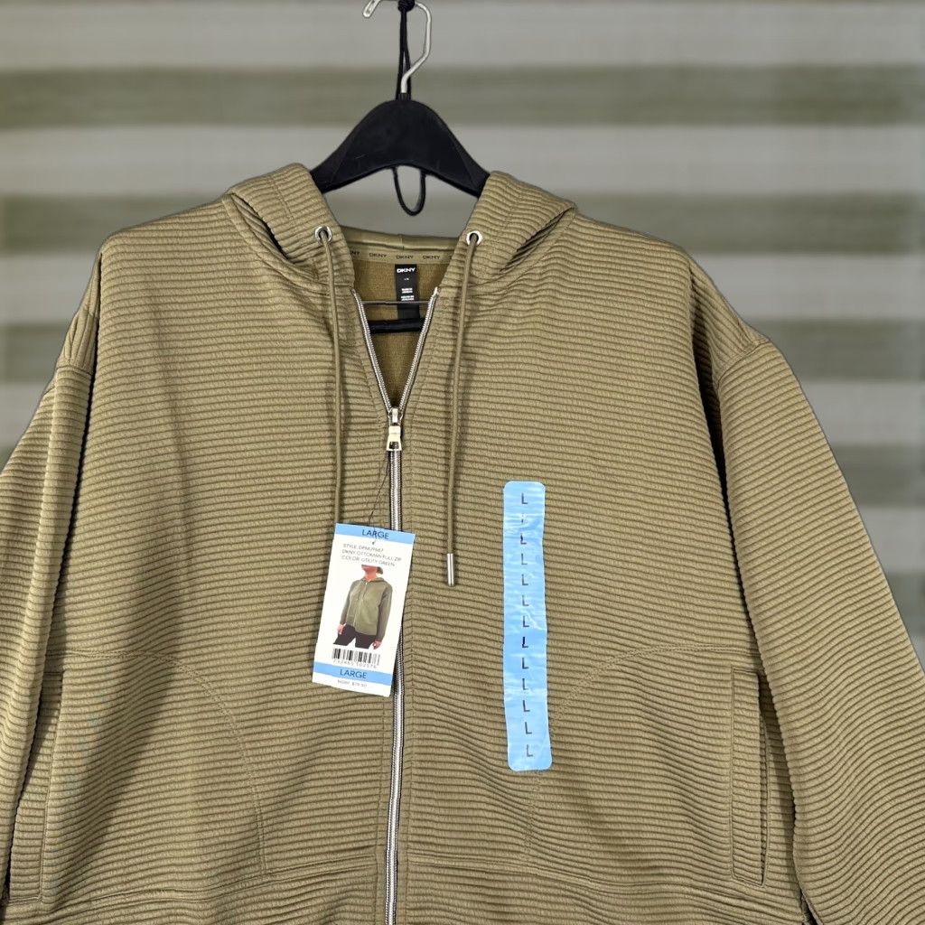 DKNY DKNY Full Zip Hoodie Sweatshirt Womens L Utility Green NWT Ottoman Ribbed Pockets Zipper Size L / US 10 / IT 46 - 1 Thumbnail