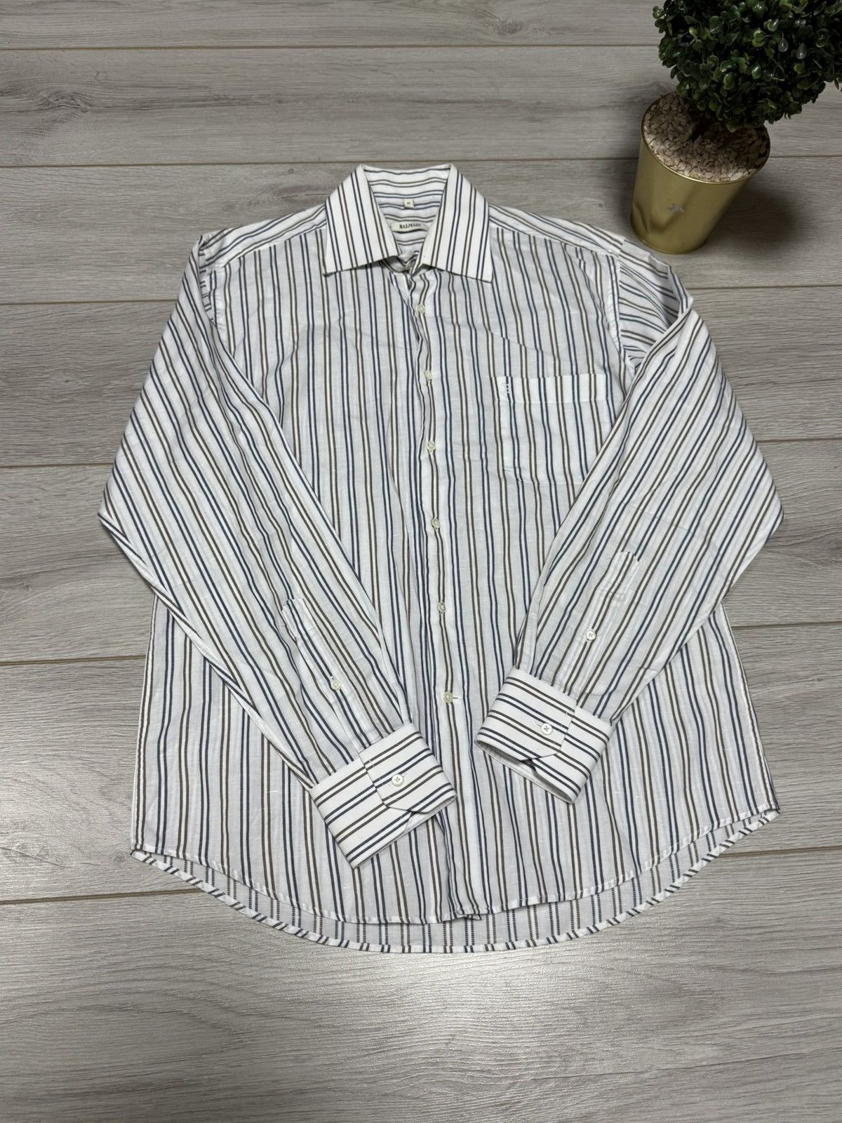 Balmain Balmain linen shirt buttons up pocket B logo striped Size US M / EU 48-50 / 2 - 10 Thumbnail