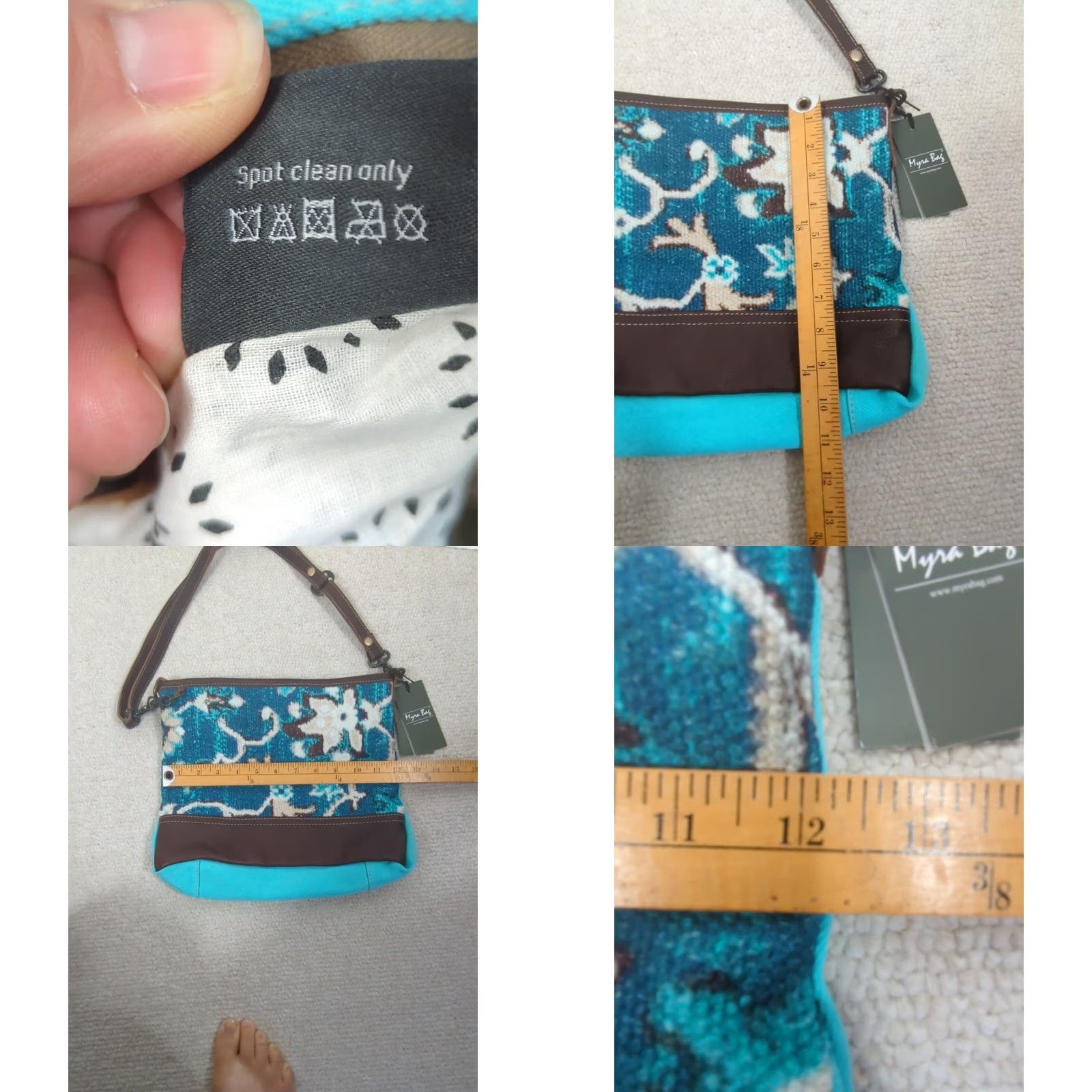 Vintage VINTAGE Myra Bag Swashy Swag Crossbody S-2084 Turquoise Floral Boho Hippie Trail Womens Small Adjustable Strap Leather Canvas Subcategory Bag Size ONE SIZE - 9 Thumbnail