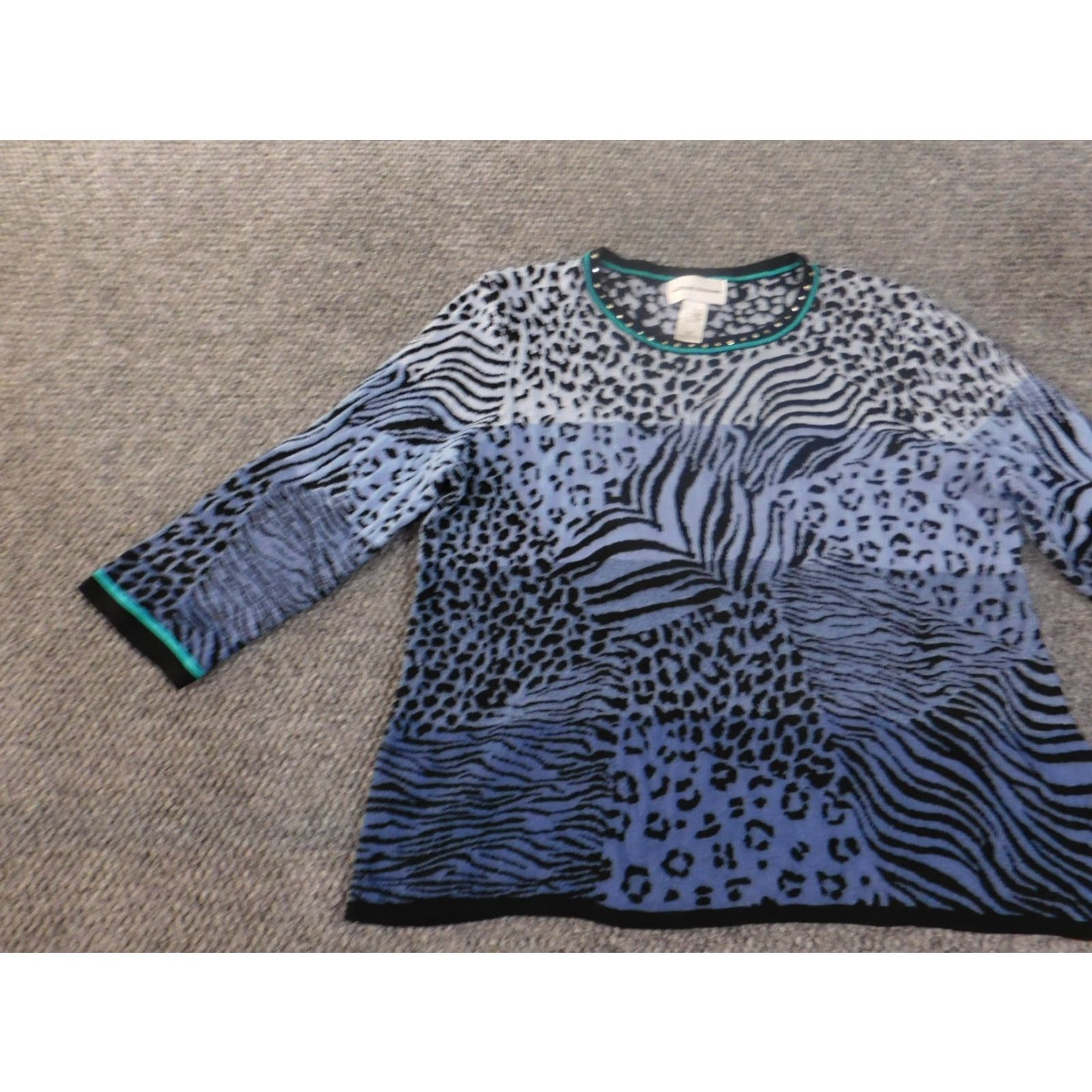 Vintage Alfred Dunner Sweater Womens Pullover L Blue Geometric Raglan Sleeve Crew Neck Modern American Knit Geometric Pattern Casual Size L / US 10 / IT 46 - 3 Thumbnail