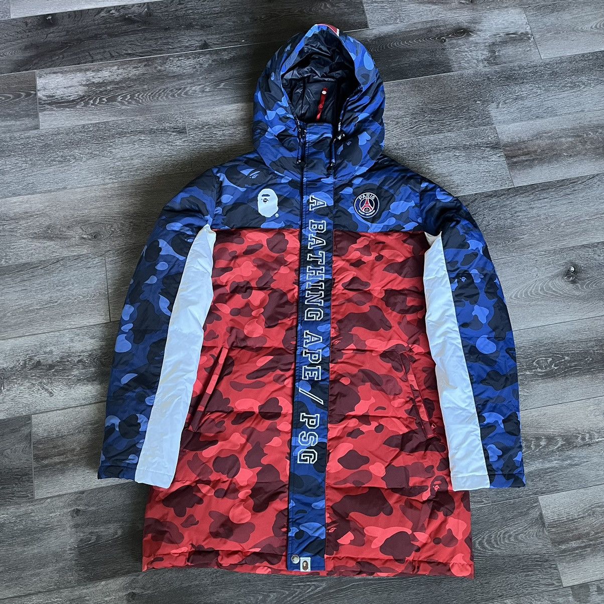 Bape A Bathing Ape Bape PSG Paris Saint Germain Long Down Jacket | Grailed