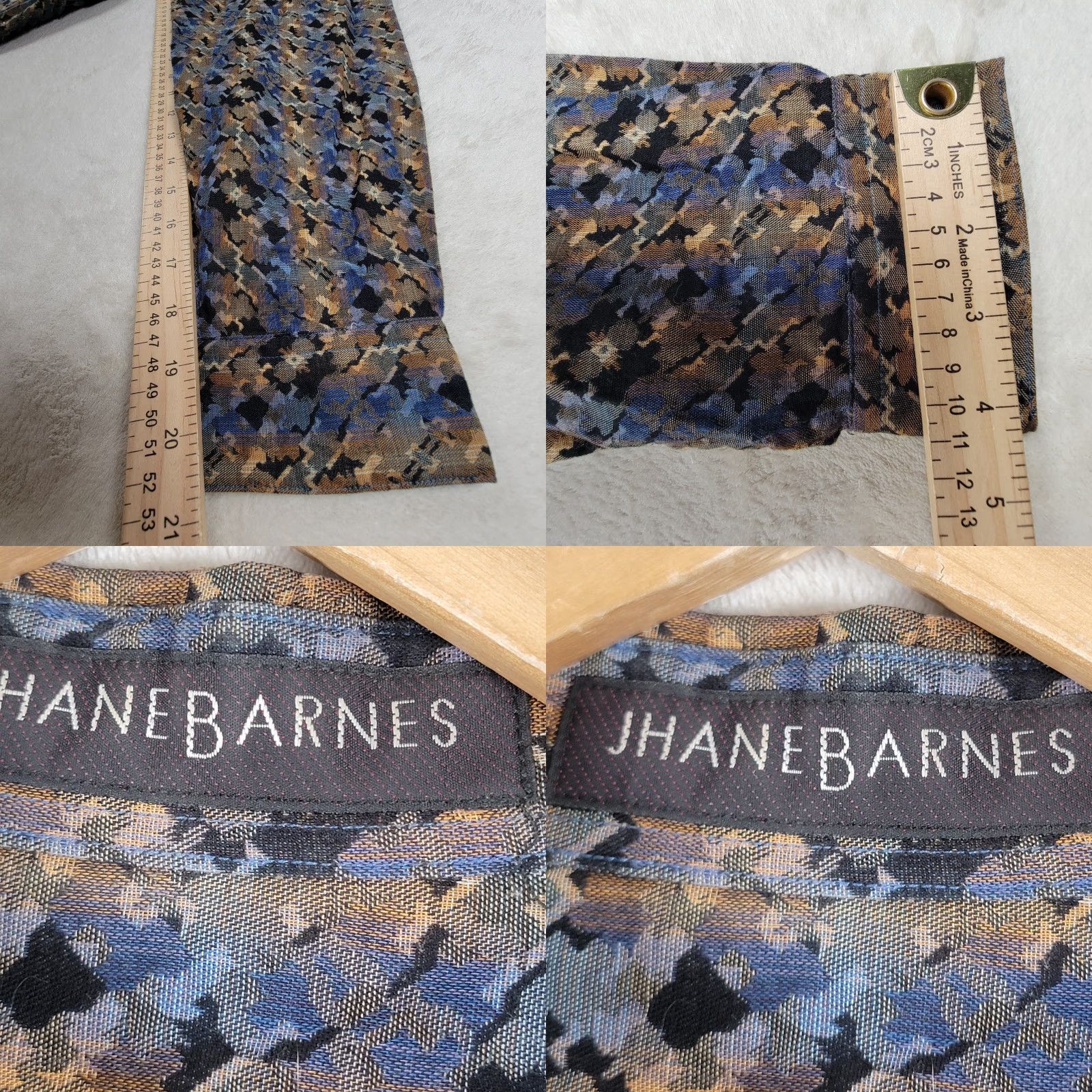 Vintage Jhane Barnes Shirt Mens M Cotton Black/ Brown Graphic Print Button-Up Silk Blend Long Sleeve Collared Pocket Designer Hipster 90s? Size US M / EU 48-50 / 2 - 9 Thumbnail