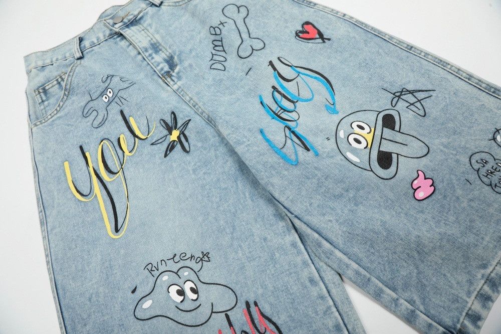 Vintage Men's punk distressed cartoon graffiti washed denim shorts Size US 32 / EU 48 - 4 Thumbnail