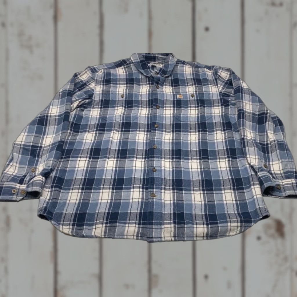 Carhartt VINTAGE Carhartt Shirt Mens XL Blue Trumbull Plaid Long Sleeve Relaxed Workwear Flannel Size US XL / EU 56 / 4 - 1 Thumbnail