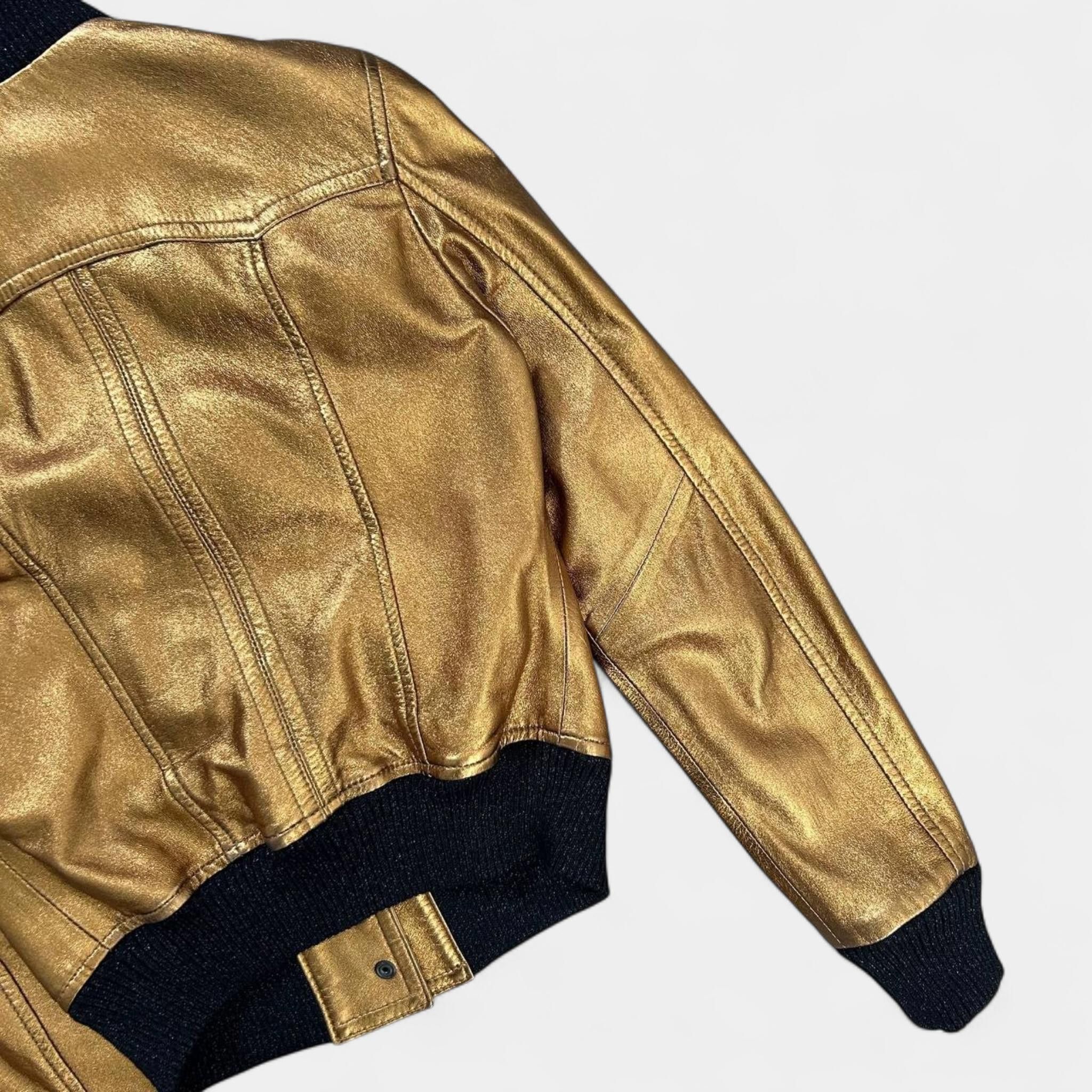 Dolce & Gabbana Dolce & Gabbana 2010s Gold Metallic Leather Jacket Size US S / EU 44-46 / 1 - 5 Thumbnail