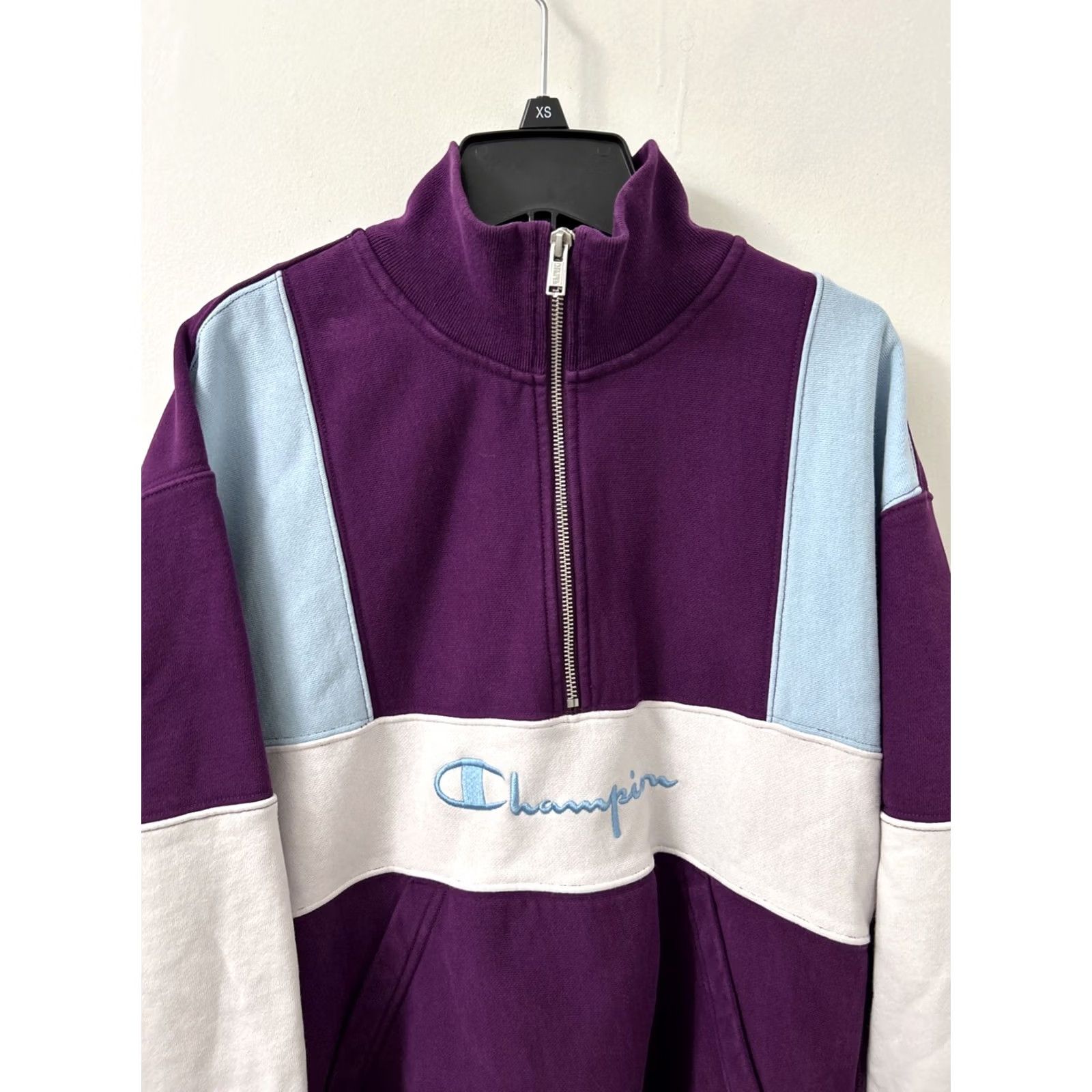 Champion Champion Reverse Weave 1/4 Zip Mens Large Purple Sweater Sweatshirt L/S Pullover Knit Crewneck Collar Zip Closure Regular Cotton Blend Size US L / EU 52-54 / 3 - 2 Thumbnail