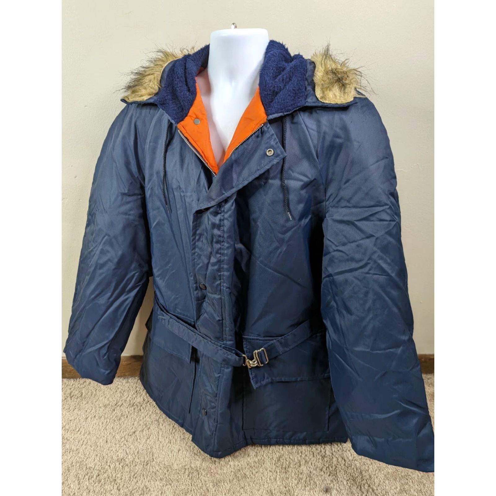 JCPenney VINTAGE JC Penney Snowmobile Apparel Parka Coat Jacket Men's Large Blue Faux Fur Parka Coat Jacket Size US L / EU 52-54 / 3 - 3 Thumbnail