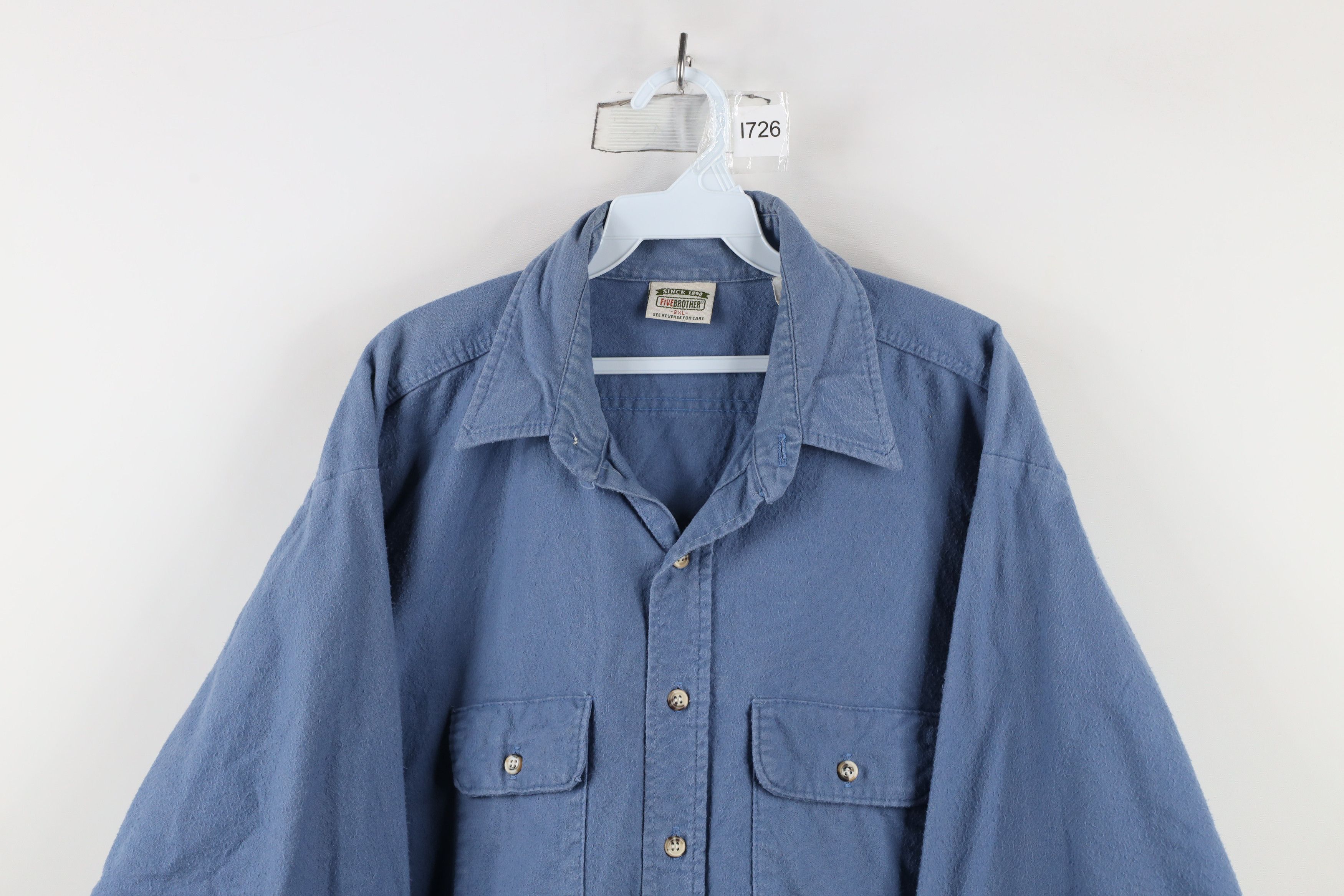 FiveBrother × Vintage Vintage 90s Five Brother Chamois Cloth Button Shirt Blue USA Size US XXL / EU 58 / 5 - 2 Thumbnail