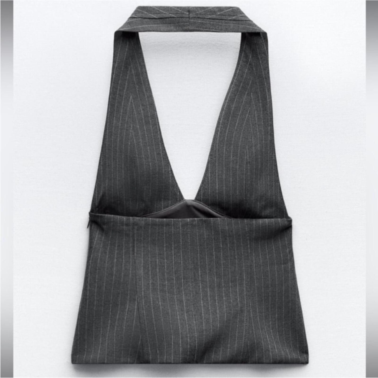 Zara Zara Grey pinstripe halter top with open back Size M / US 6-8 / IT 42-44 - 2 Thumbnail