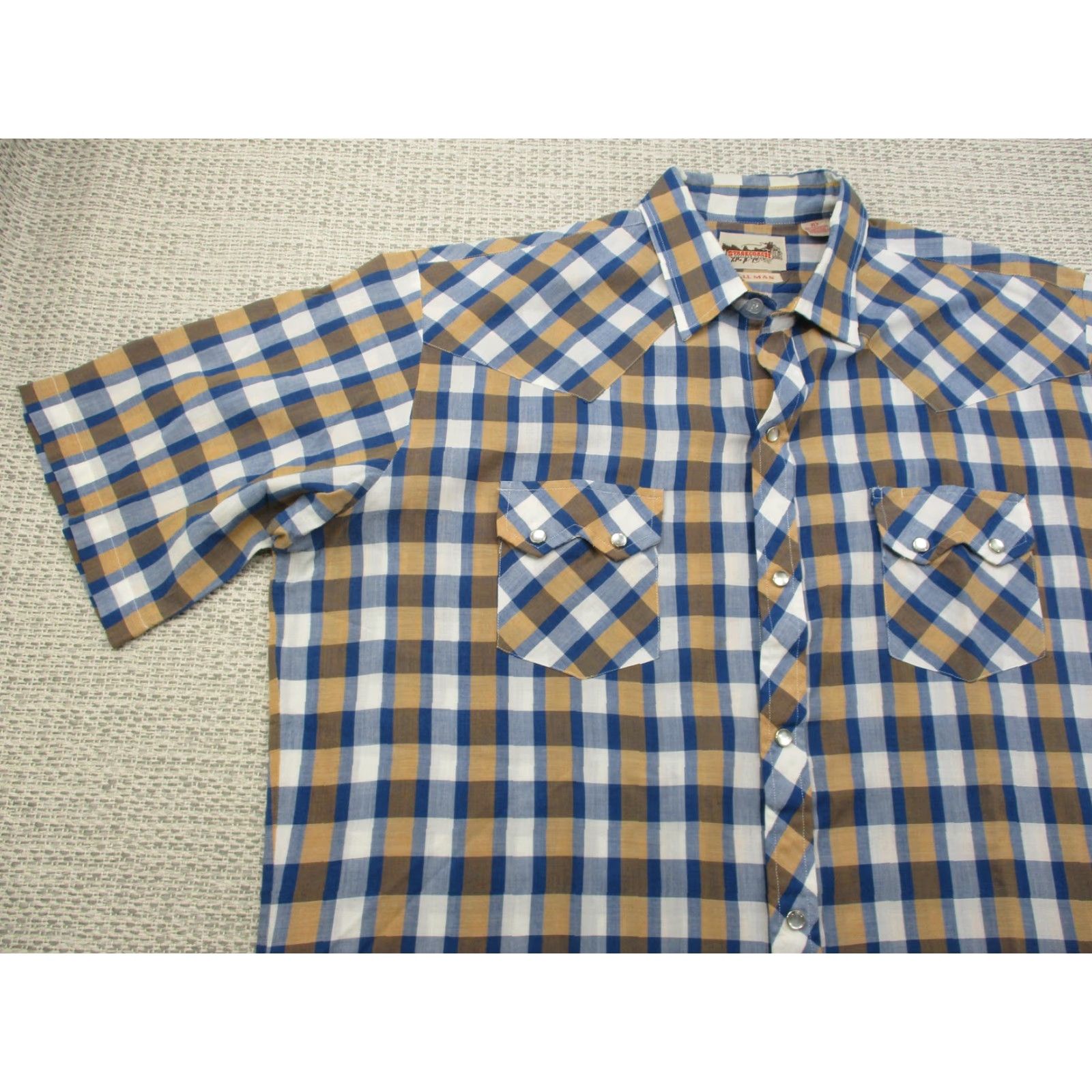 Vintage VINTAGE Stagecoach Western Wear Shirt Mens XLT Blue Tan Plaid Pearl Snap Tall Man Cowboy Shirt Size US XL / EU 56 / 4 - 3 Thumbnail