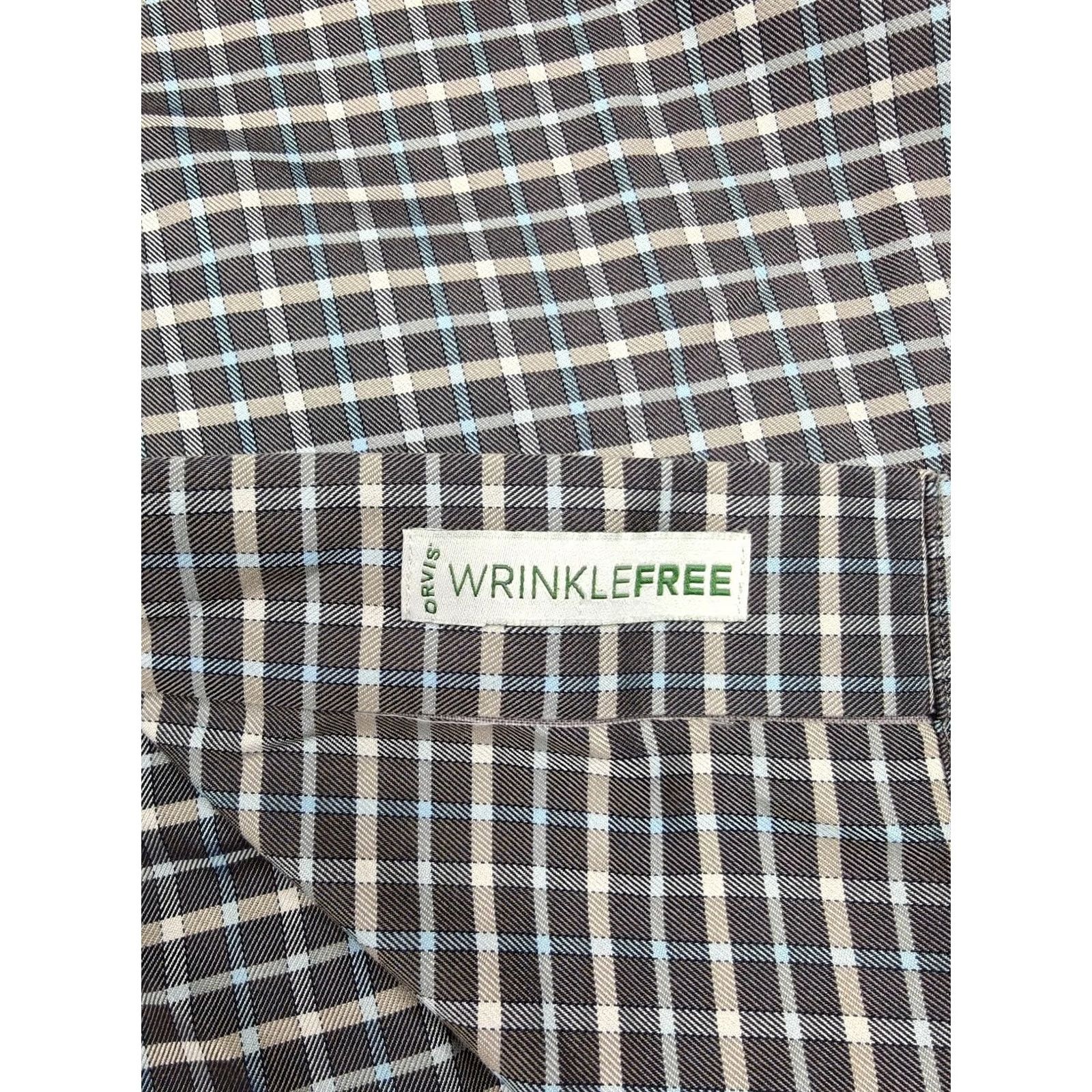 Orvis VINTAGE Orvis Dress Shirt Mens Medium Blue Check Wrinkle Free Button Down Cotton Size 40R - 2 Thumbnail