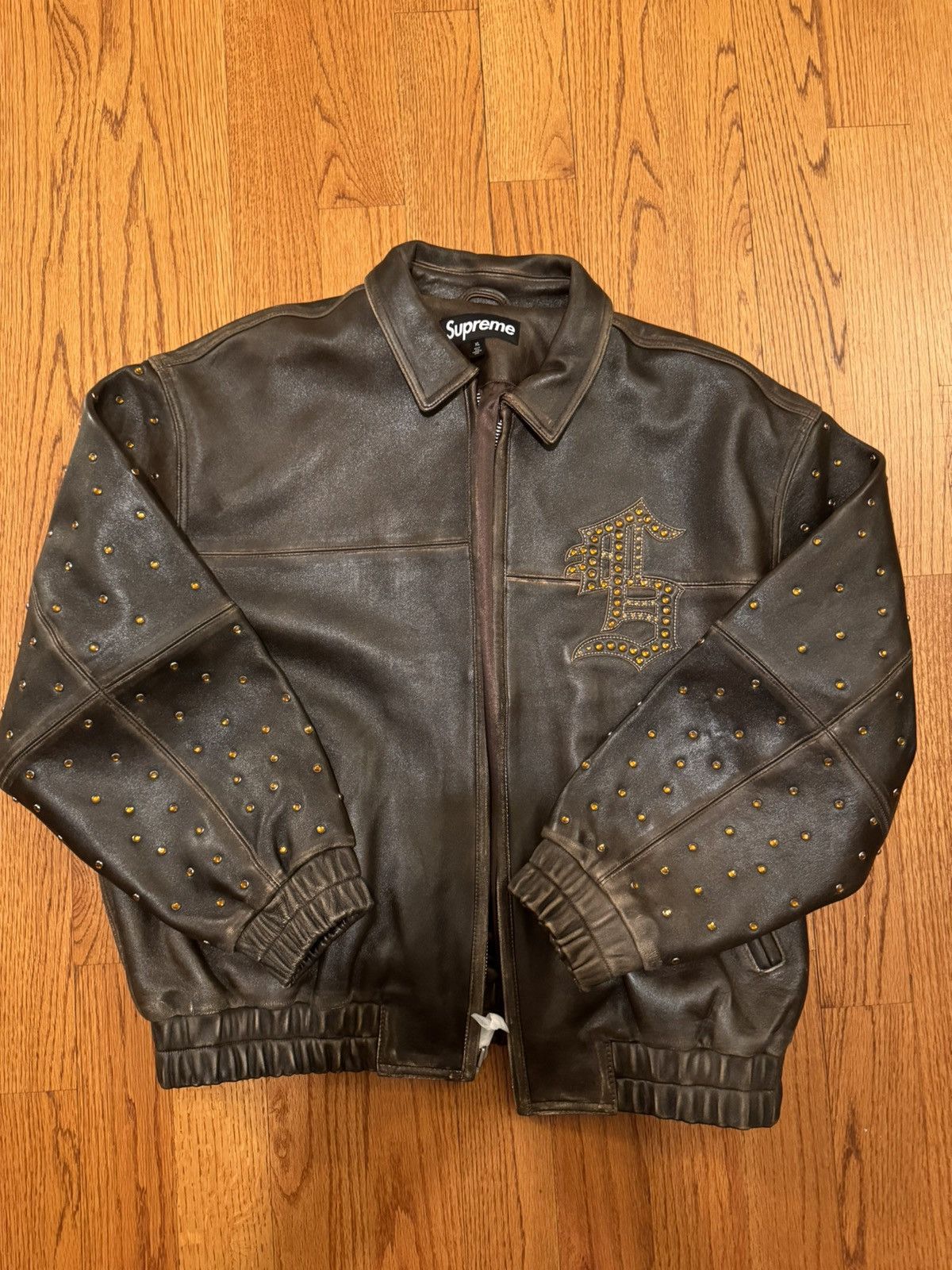 supreme Gem Studded Leather Jacket Brown 生まれのブランドで 