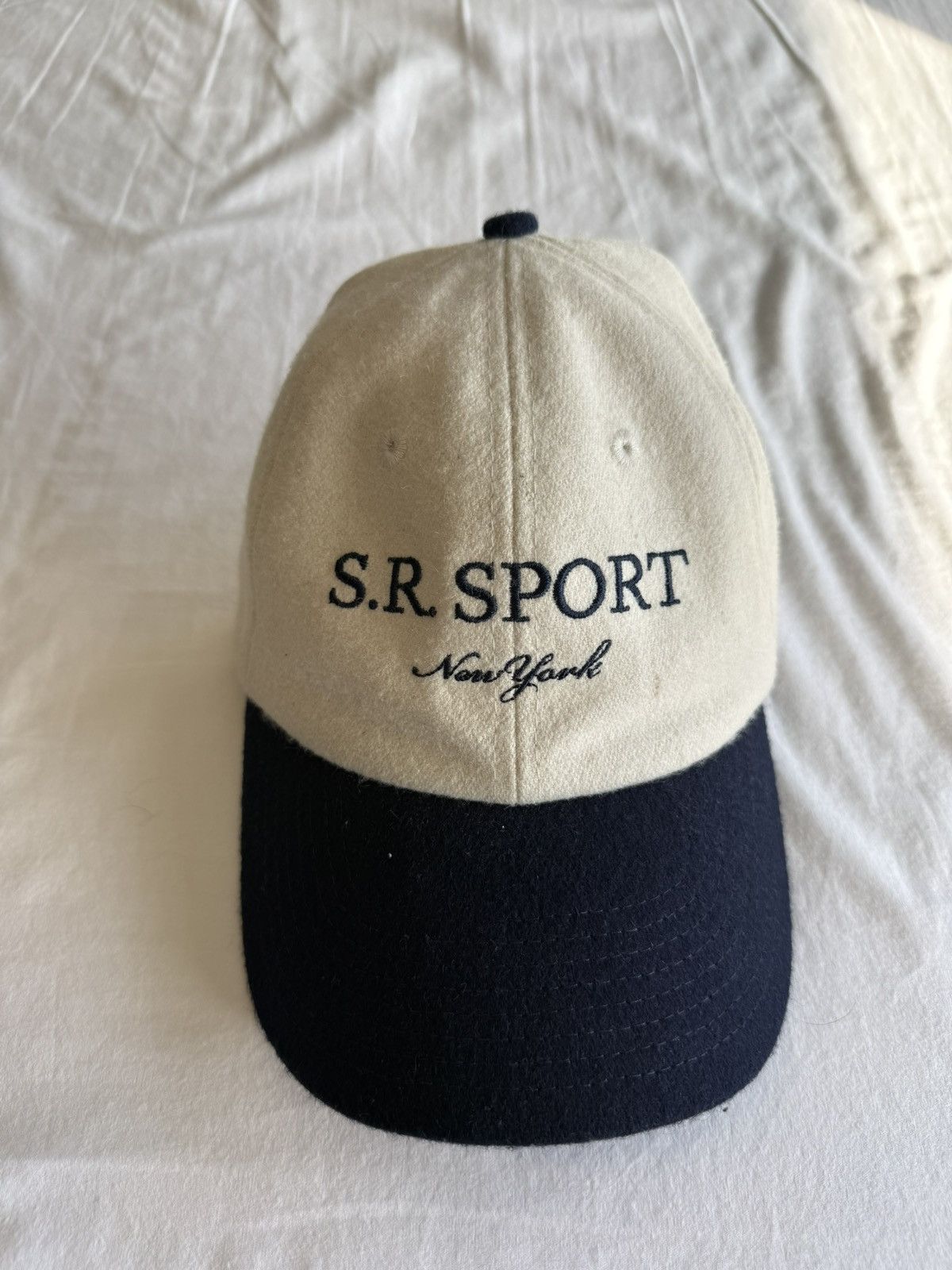 Sporty & Rich Sporty & Rich SR Sport Wool Cap in Ecru/Navy Size ONE SIZE - 1 Thumbnail