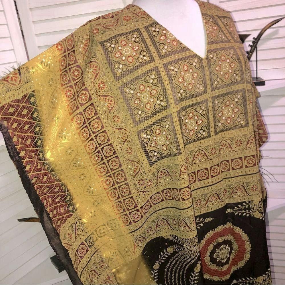 Vintage 70s vintage Kaftan tapestry golden brown maxi dress Sz OS Size ONE SIZE - 3 Thumbnail