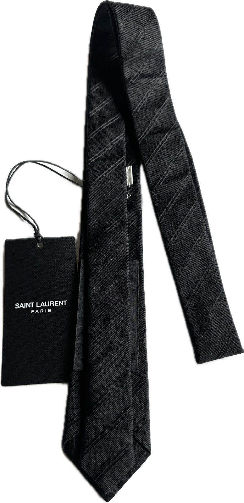 Saint Laurent Paris Black Silk Striped Tie - NIB Size ONE SIZE - 3 Thumbnail