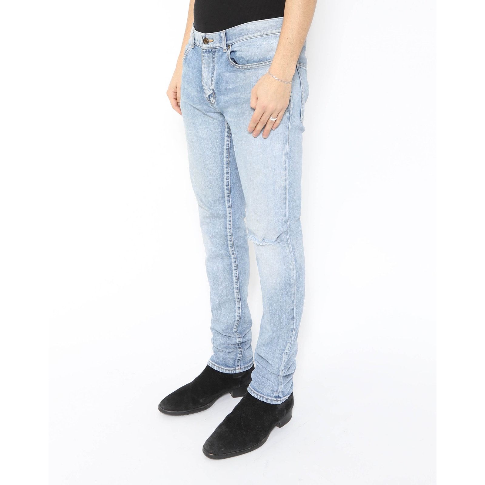 Saint Laurent Paris Knee-Rip Jeans in Light Washed Denim Size US 34 / EU 50 - 7 Thumbnail