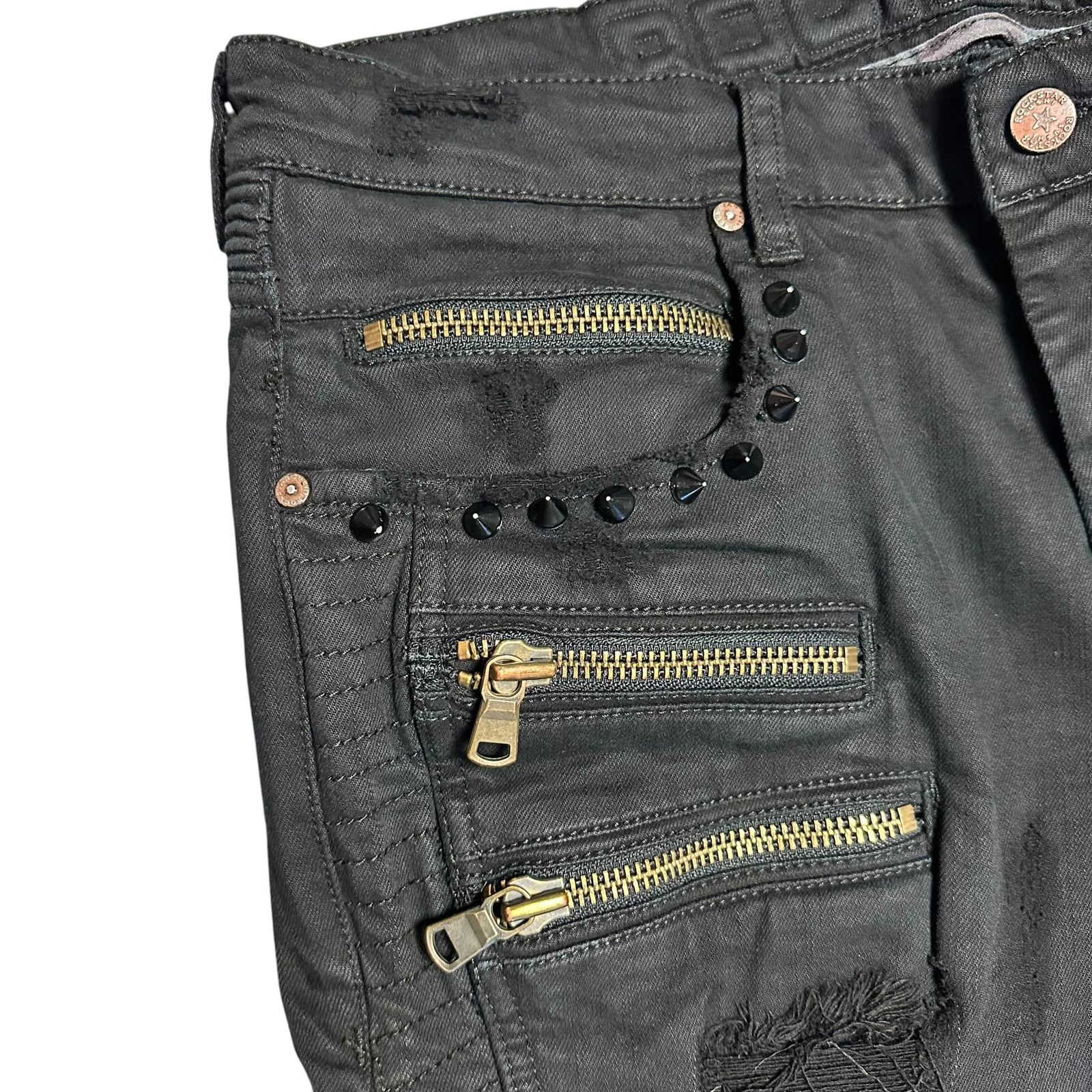 Rockstar Energy Rockstar Original Sushi Black Moto Biker Jeans Studded Punk Size US 32 / EU 48 - 9 Thumbnail
