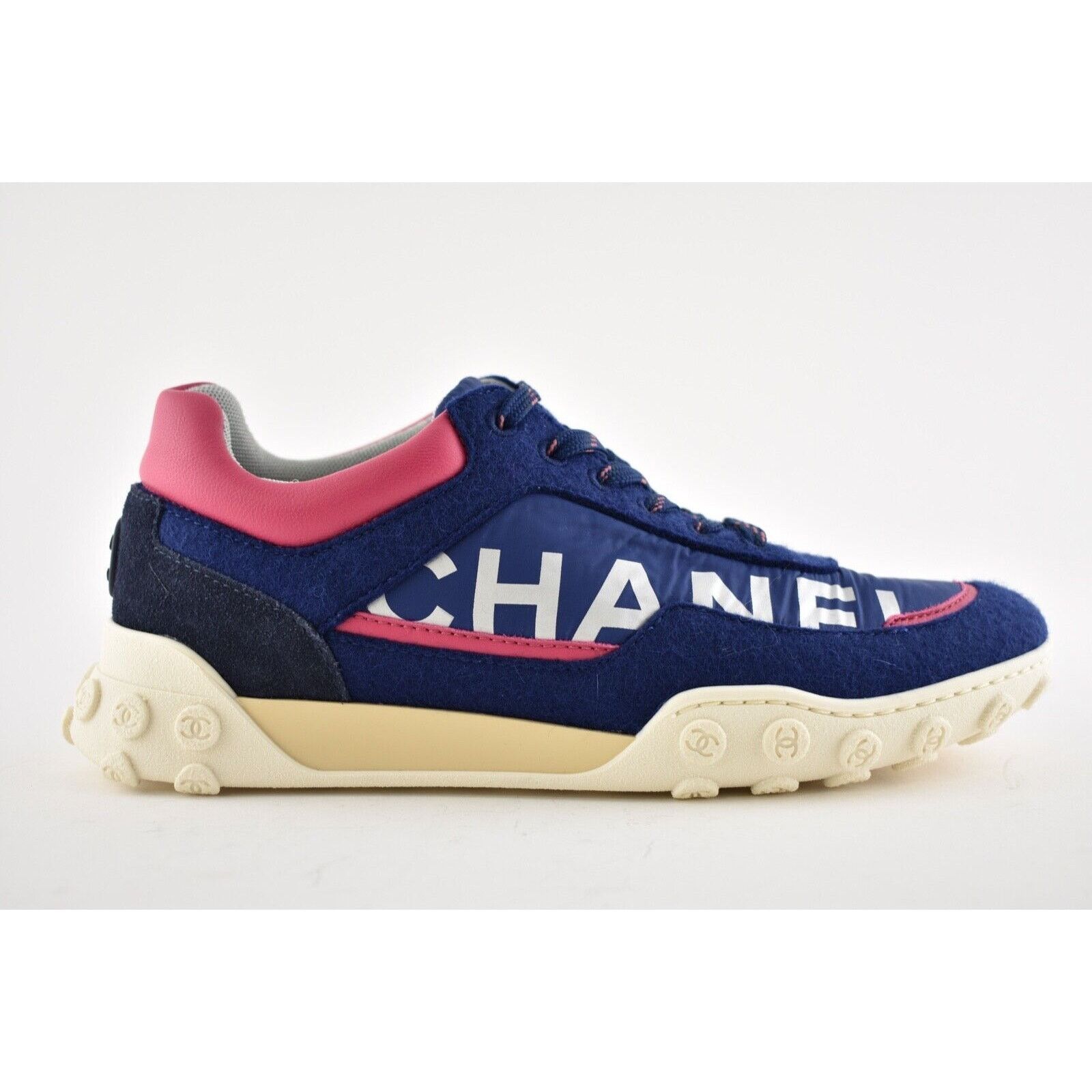 Chanel 18K CC Silver Logo Lace Up Tie Low Top Trainer Sneaker 35 Size US 5 / IT 35 - 1 Thumbnail