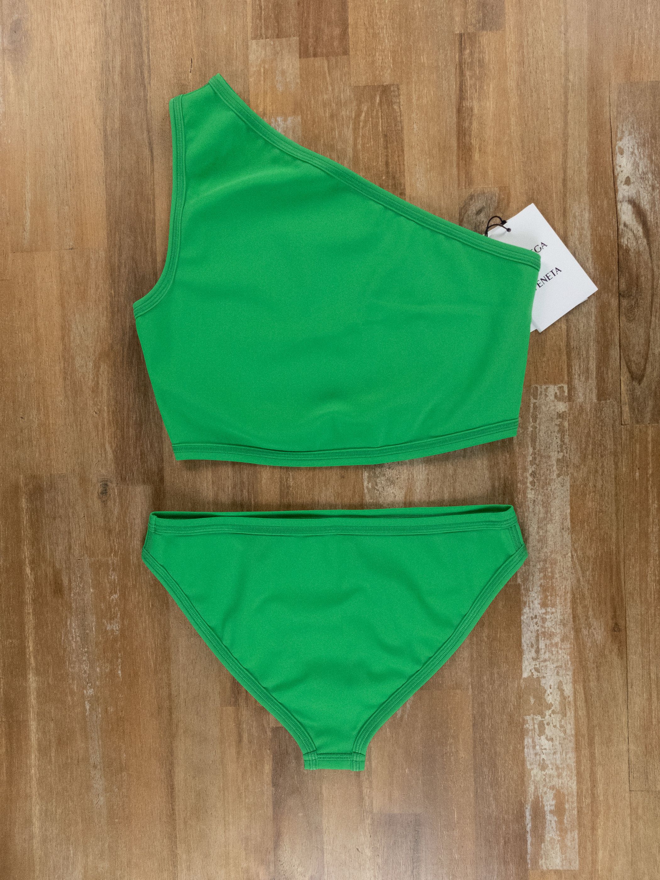 Bottega Veneta BOTTEGA VENETA green two piece one shoulder bikini swimsuit Size 28" / US 6 / IT 42 - 7 Thumbnail