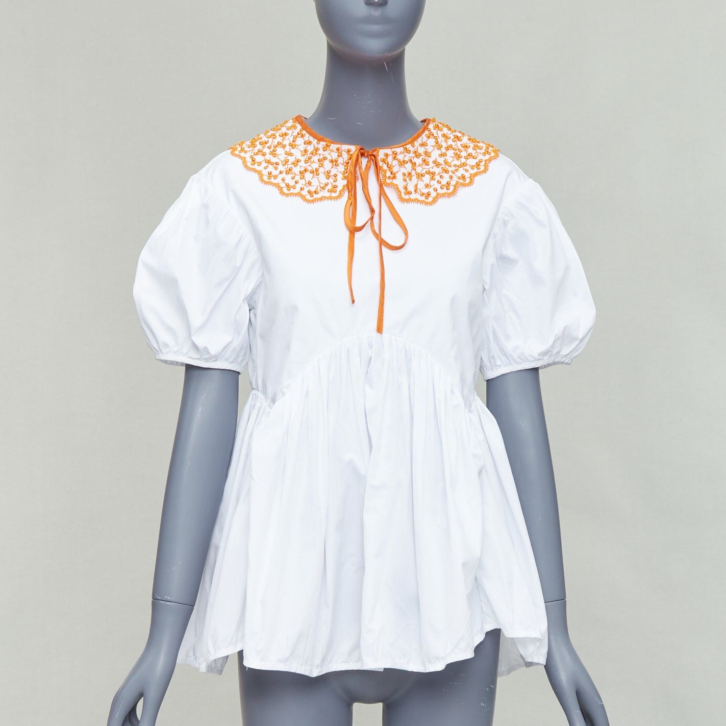 Cecilie Bahnsen CECILIE BAHNSEN Mie white cotton orange applique collar puff top UK6 XS Size XS / US 0-2 / IT 36-38 - 1 Thumbnail