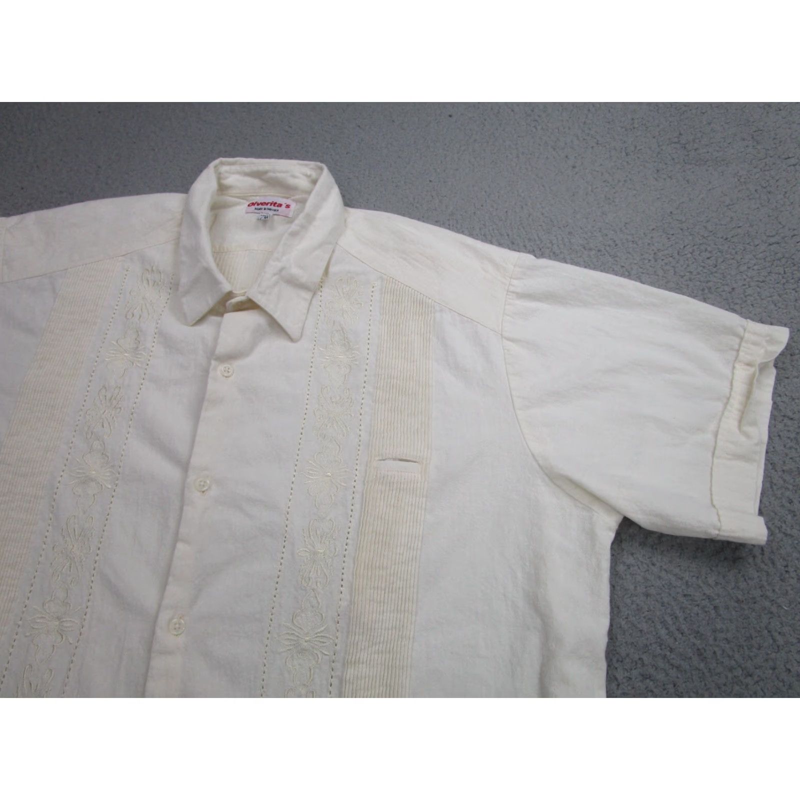 Vintage VINTAGE Olveritas Shirt 2XL Ivory Cream White Cuban Rockabilly Mexico Beach Classic Mens Size US XXL / EU 58 / 5 - 2 Thumbnail