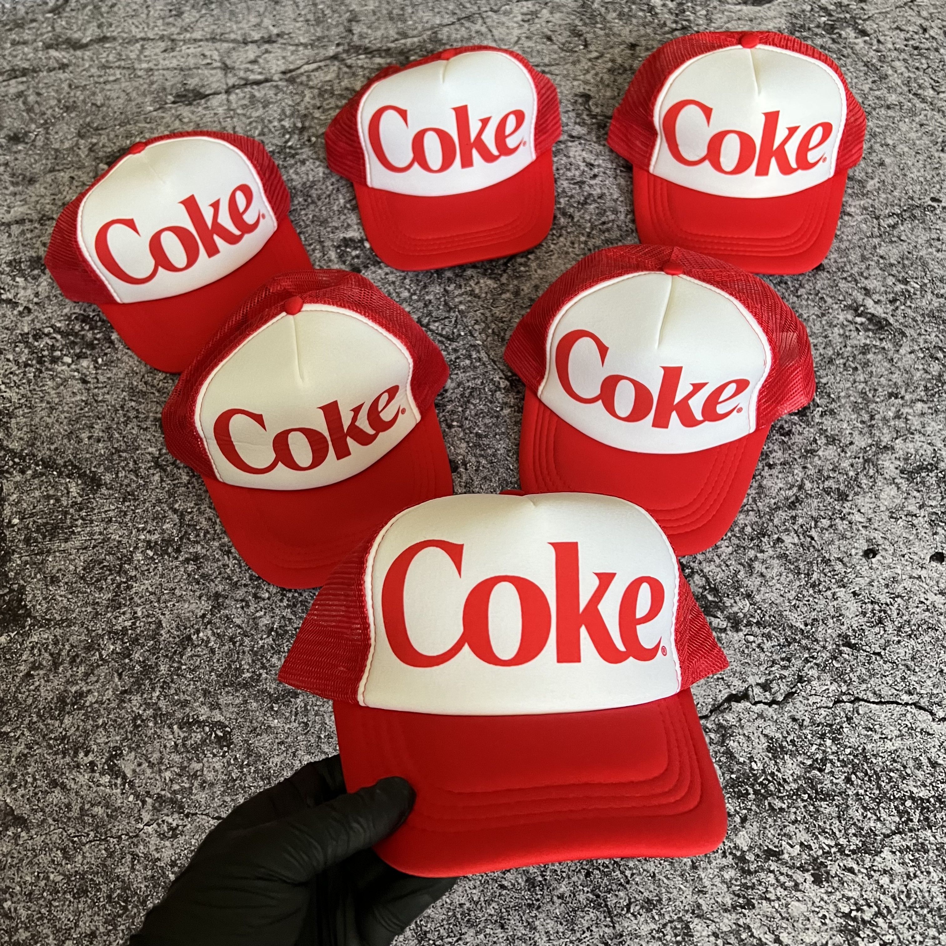 image of Lot Of 6 Vintage Coca Cola Cap Hat Coke Big Logo One Size in Red/White, Men's