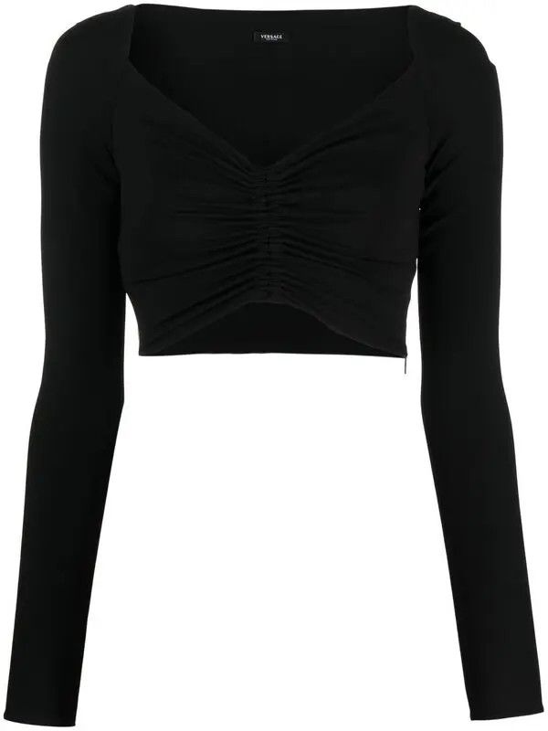 Versace o1y0226 V-neck Blouse in Black Size L / US 10 / IT 46 - 1 Thumbnail