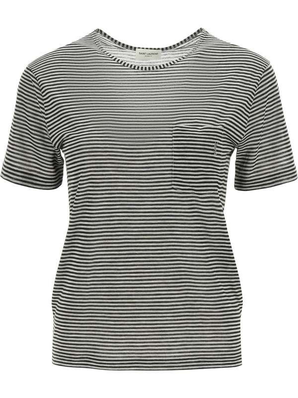 Saint Laurent Paris o1la1rc1a0425 647325 Striped Cassandre T-Shirt In Jersey Size M / US 6-8 / IT 42-44 - 1 Thumbnail