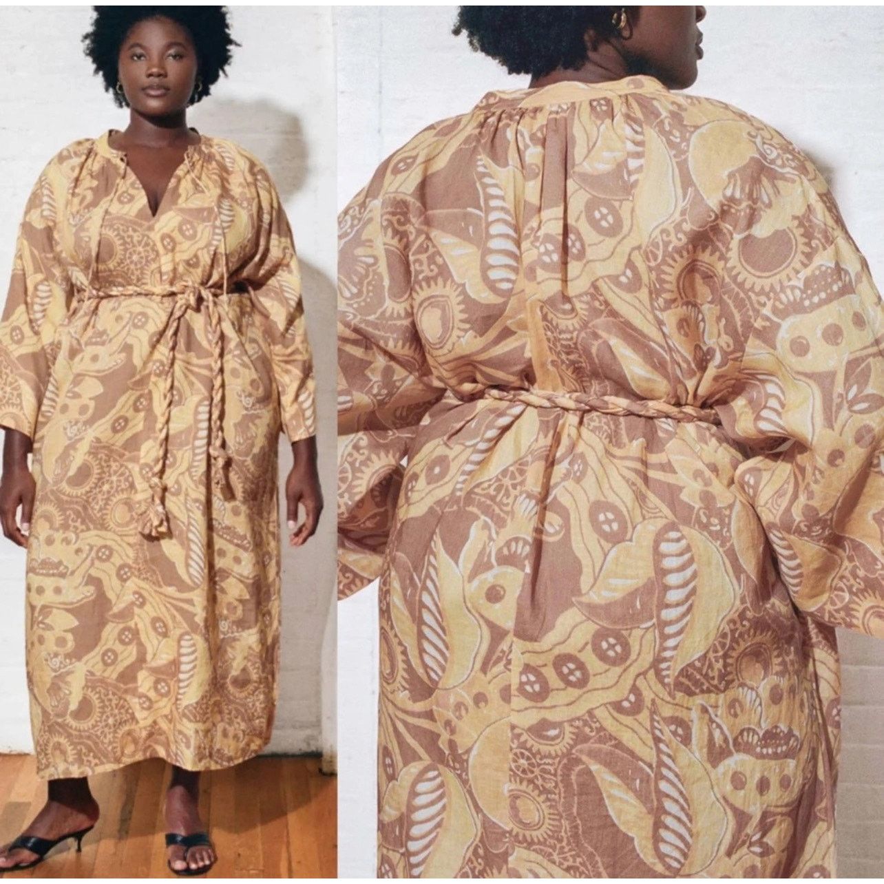 Mara Hoffman MARA HOFFMAN Lysa 100% Linen Belted Dress In Yellow Multi 3X Size 3XL / US 20-22 - 1 Thumbnail