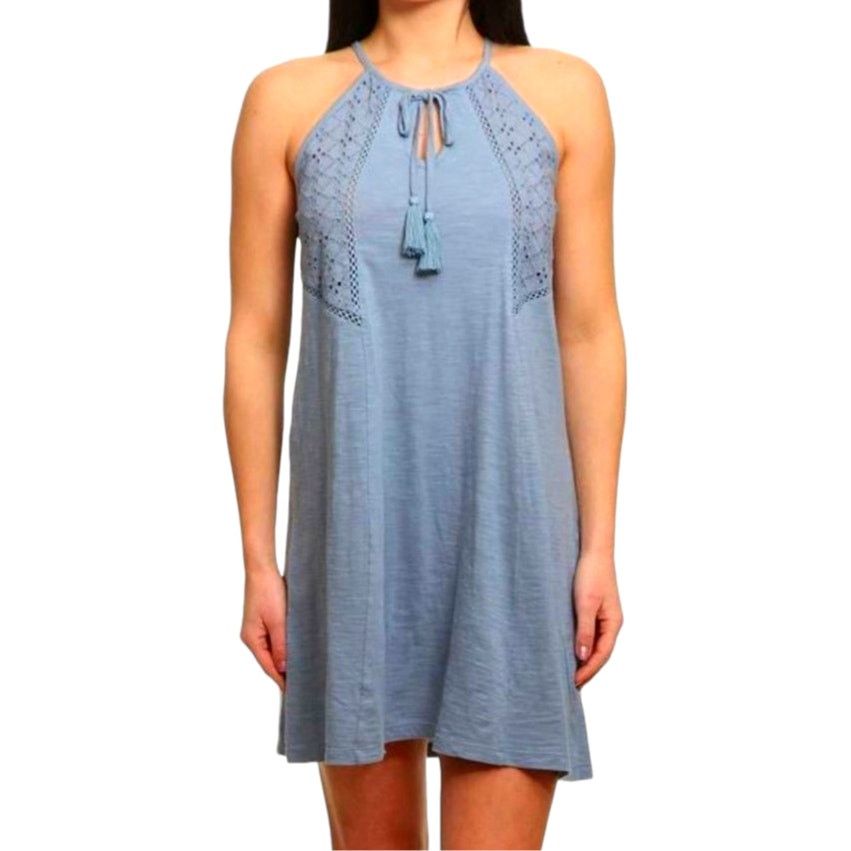 Other Roxy Blue Cotton V-Neck Embroidered Sleeveless Mini Dress Size M / US 6-8 / IT 42-44 - 1 Thumbnail