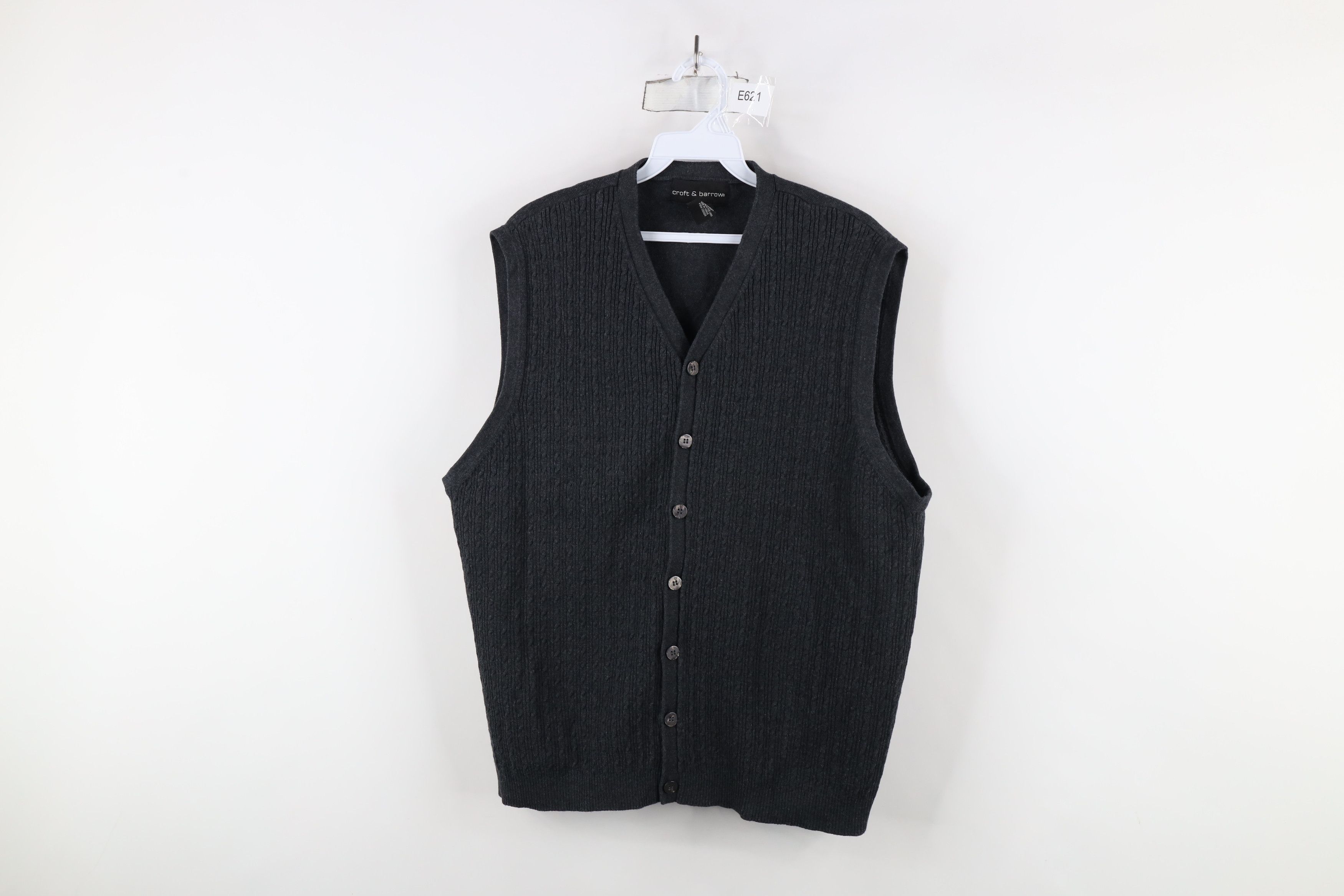 Vintage Vintage 90s Lightweight Cotton Cable Knit Sweater Vest Gray Size US XL / EU 56 / 4 - 1 Thumbnail