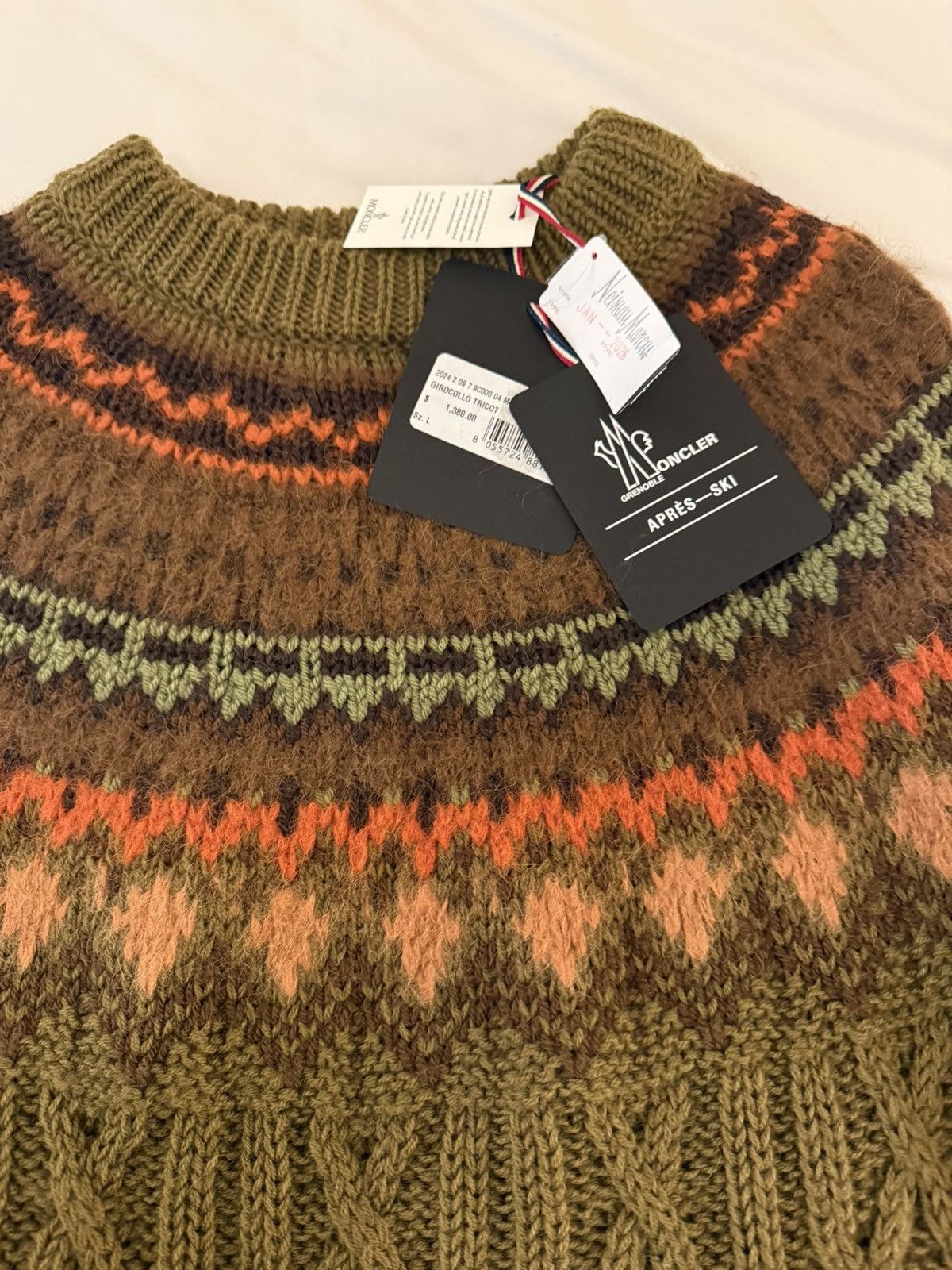 Moncler Grenoble Moncler Cable Knit Sweater Fair Isle Pattern Olive Green NWT Size US L / EU 52-54 / 3 - 9 Thumbnail