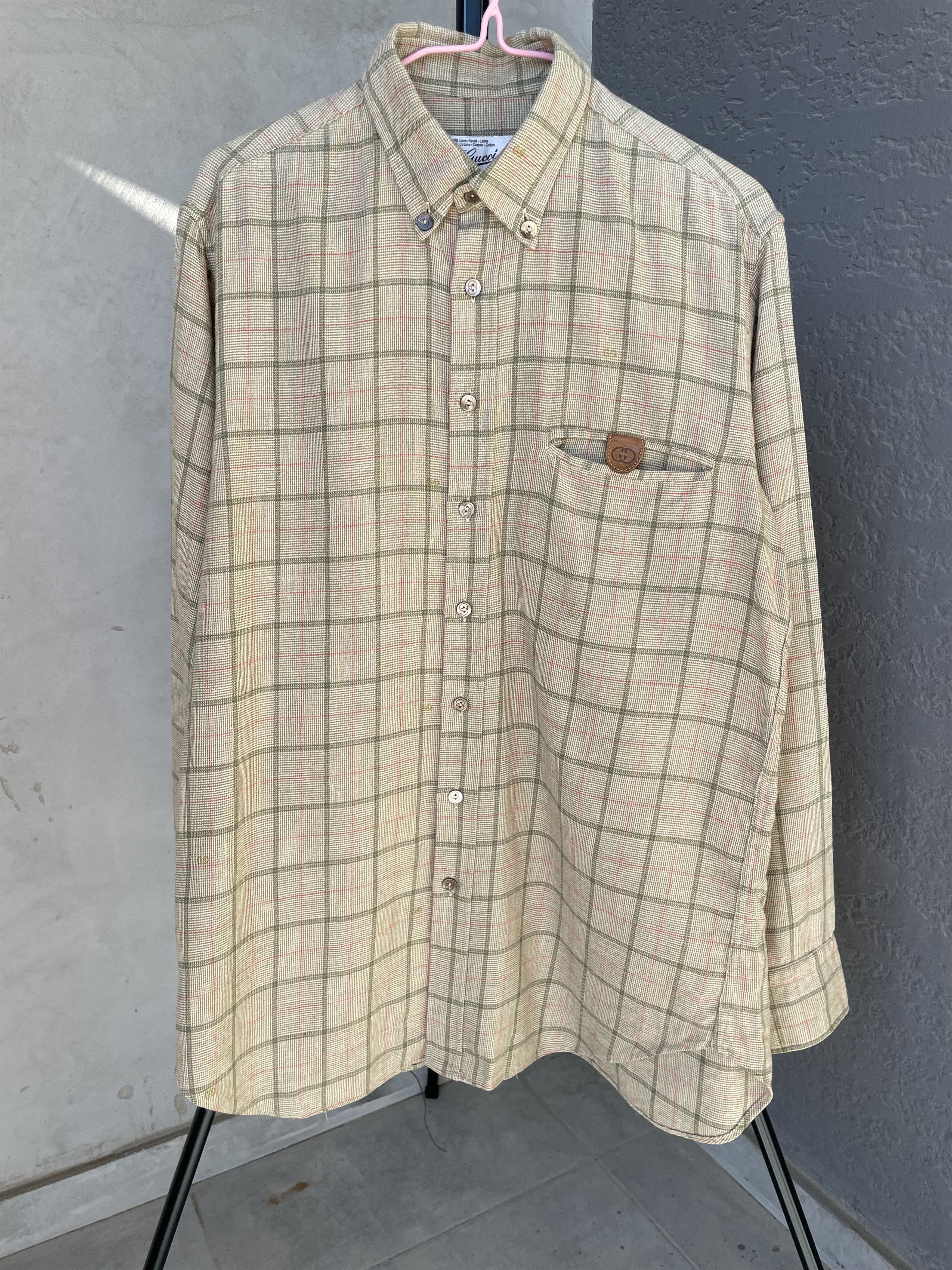 Gucci × Tom Ford × Vintage Gucci Shirt Check Monogram Vintage Men 1970s Size US S / EU 44-46 / 1 - 1 Thumbnail