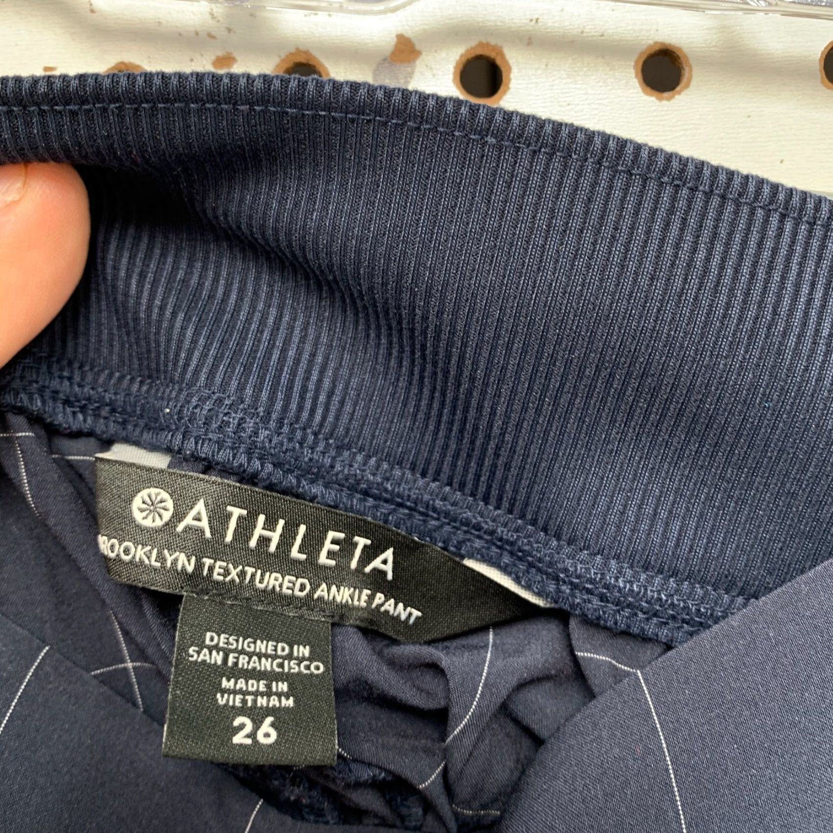 Athleta Athleta Brooklyn Ankle Pant Womens 26 Navy Textured Check 51x26.5 Size 26" / US 2 / IT 38 - 3 Thumbnail