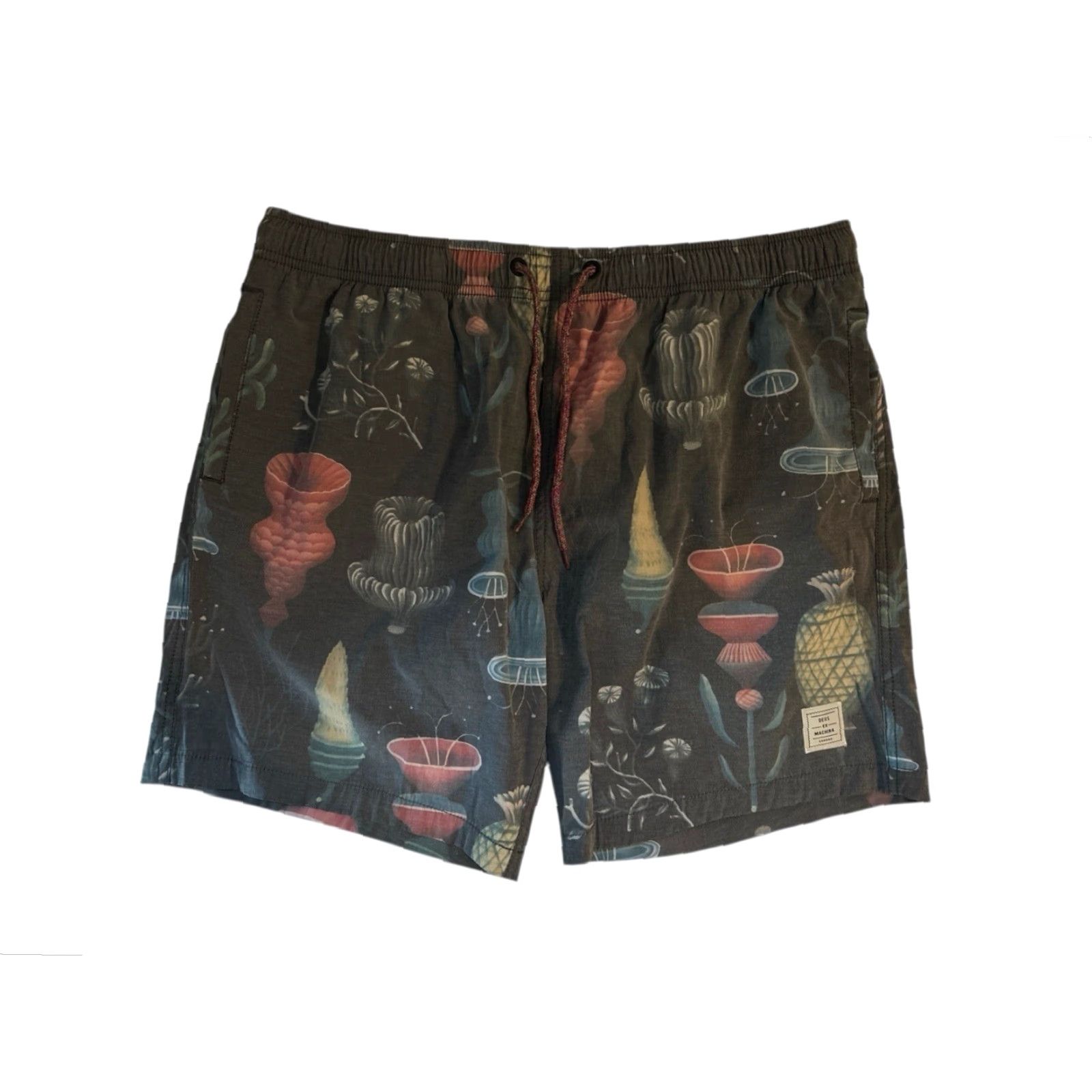 Deus Ex Machina deus ex machina swim trunks mens XL Black Trunks 18" waist 12" rise 7.5" inseam 12" leg opening good used GUC Vintage? (no, not vintage). Size US 36 / EU 52 - 2 Thumbnail