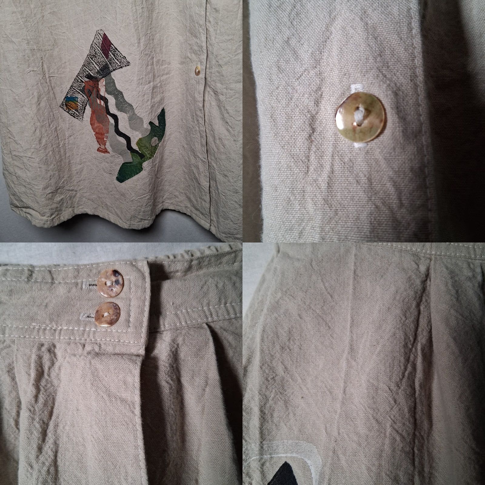 Vintage Play Alegre Skirt S Natural Hand Painted Wearable Art To Wear Lagenlook Artsy Size 28" / US 6 / IT 42 - 10 Thumbnail