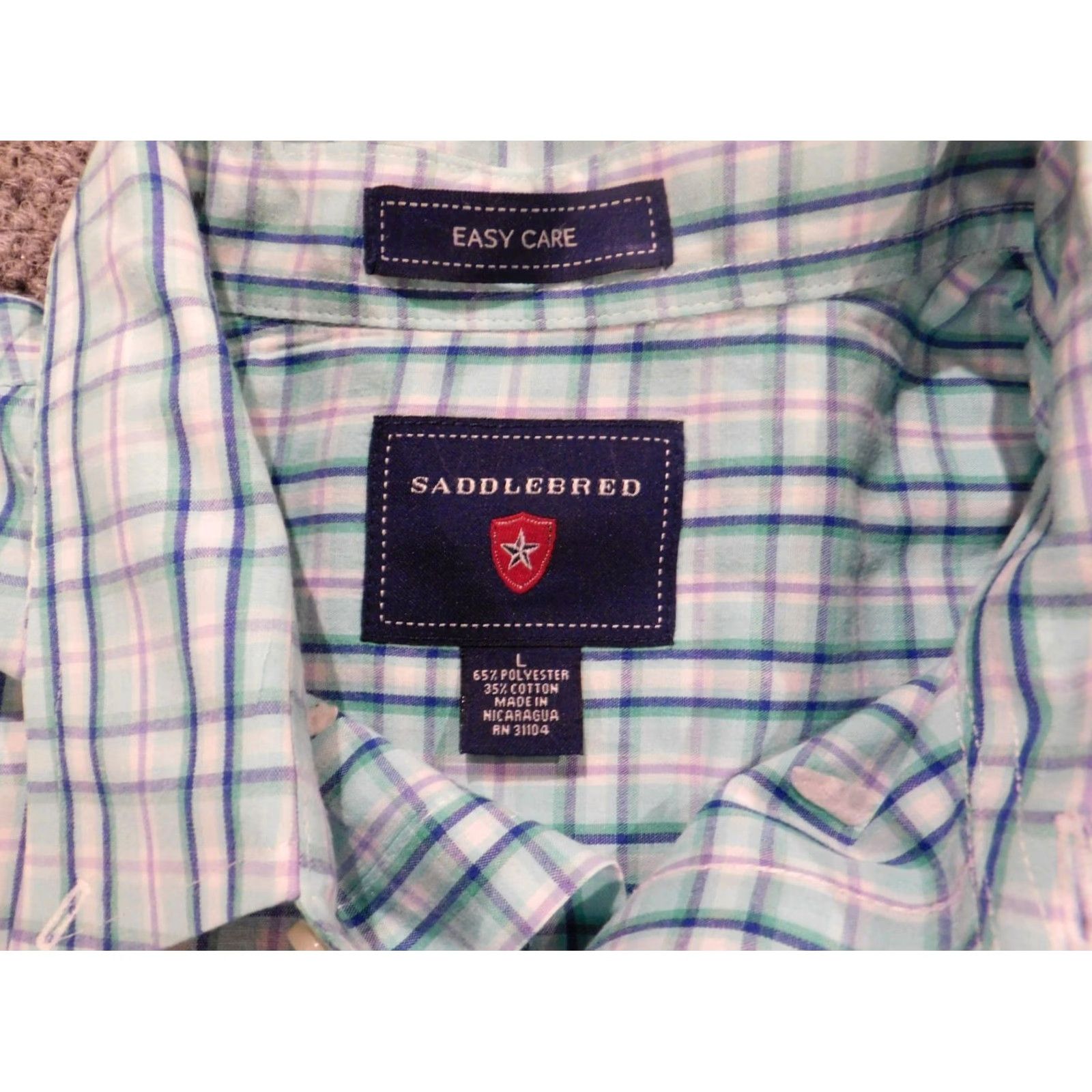 Vintage Saddlebred Shirt Mens Large Blue Plaid Button-Up Easy Care Knit Cotton Polyester Classic Button-Down Collar Mens Regular Size US L / EU 52-54 / 3 - 5 Thumbnail