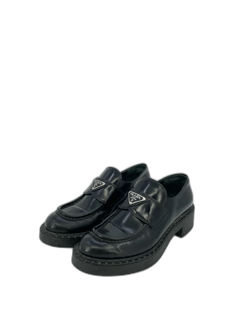 Prada Prada Logo triangle标志 black leather loafer shoes, size 38 Size US 5.5 / EU 38 - 1 Thumbnail