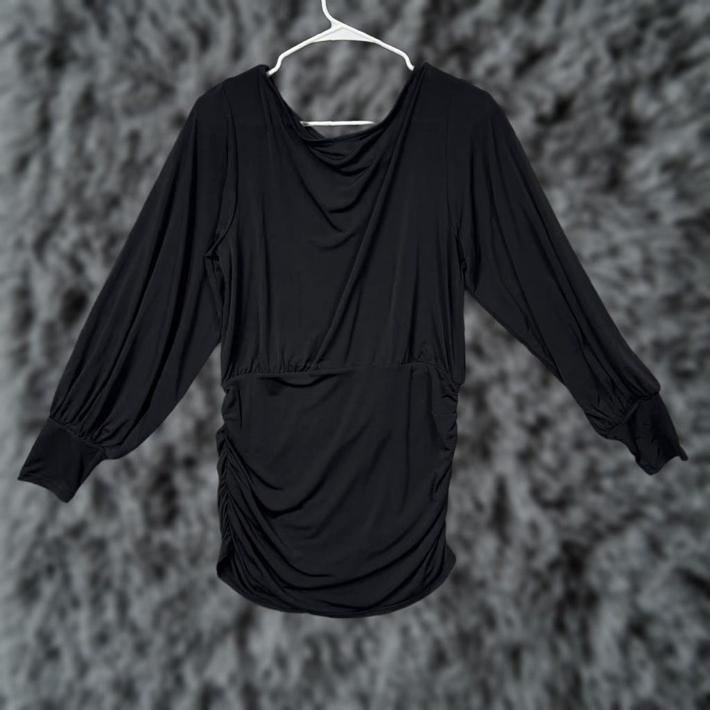 Venus Venus Tunic Top L Black Long Sleeve Ruched Bodycon Office Clubwear Shirt Women Size L / US 10 / IT 46 - 1 Thumbnail