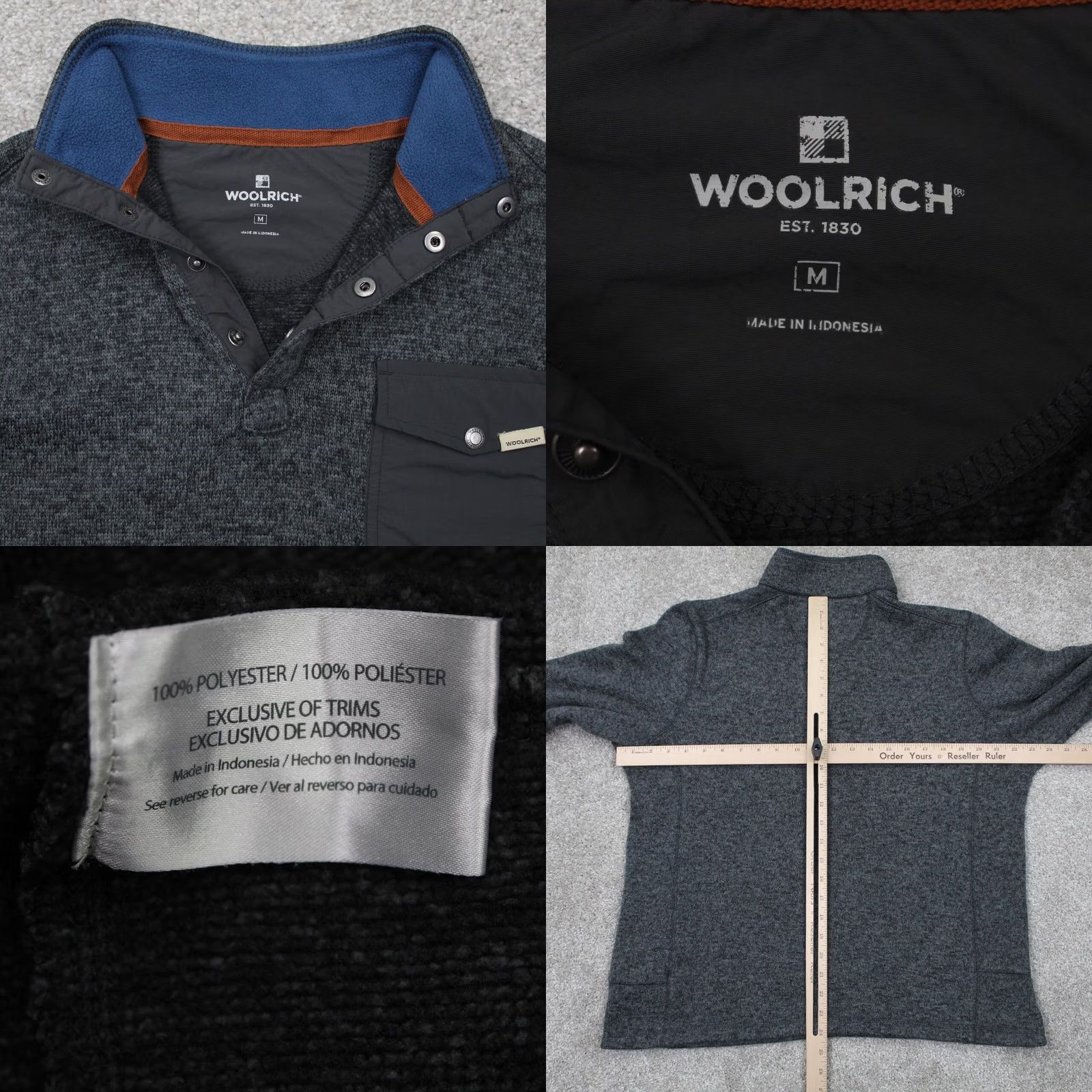 Vintage Woolrich Sweatshirt Mens Medium Gray 1/4 Snap L/S Pullover with Pocket Woolrich Sweatshirt Mens Medium Gray) Size US M / EU 48-50 / 2 - 8 Thumbnail