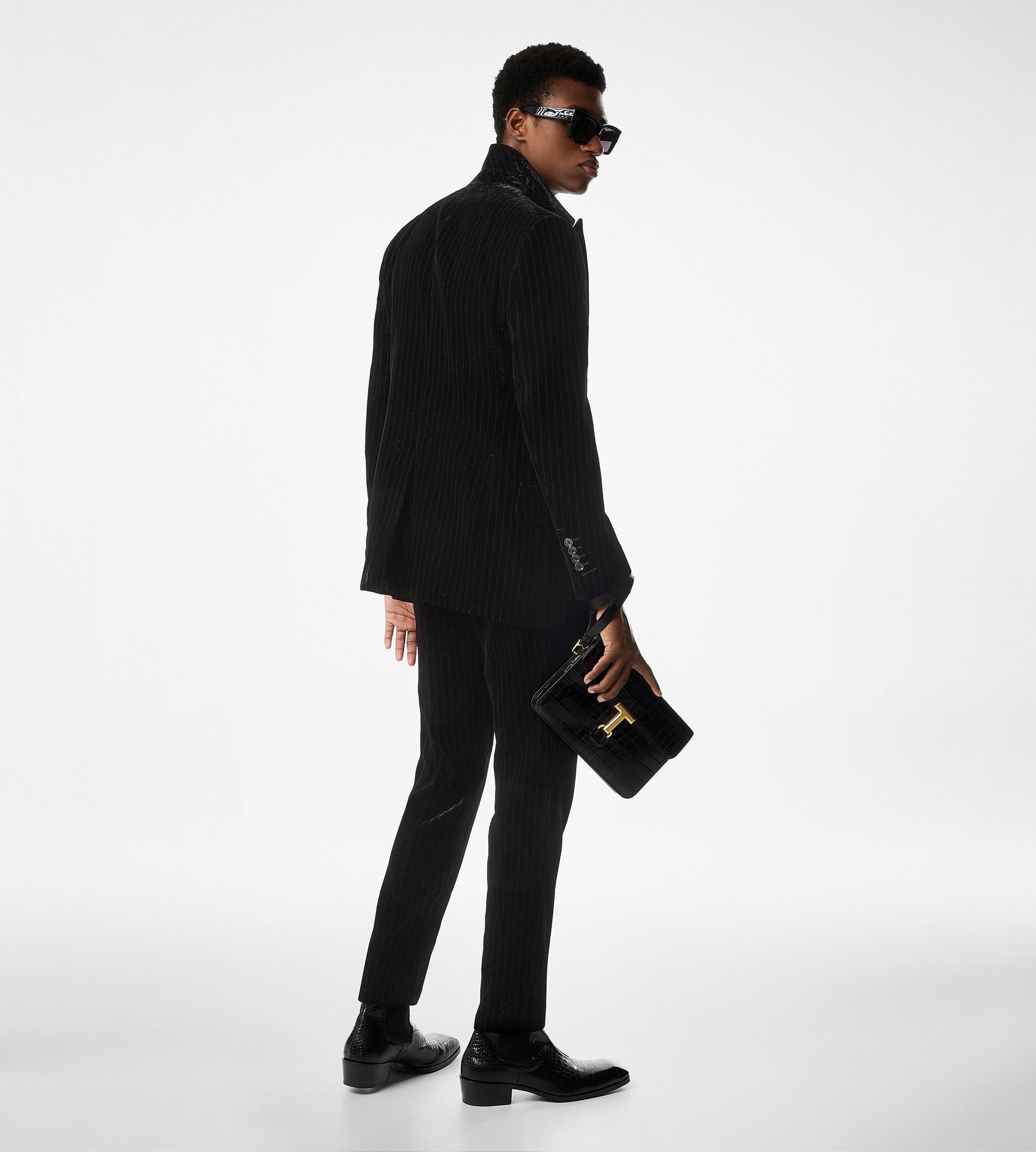 Tom Ford o1w1db10925 JLBP03 Velvet Flock Stripe Atticus Jacket Black Size US L / EU 52-54 / 3 - 3 Thumbnail