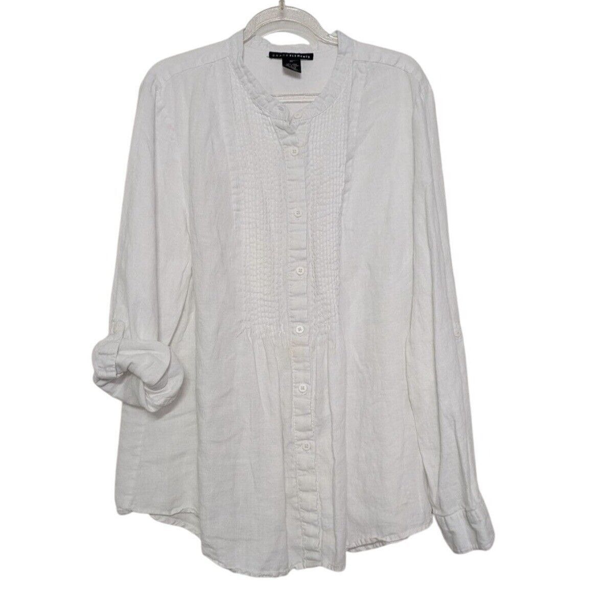 Designer Grace Elements 100% Linen Smocked Shirt Womens Size XL White Size XL / US 12-14 / IT 48-50 - 2 Thumbnail