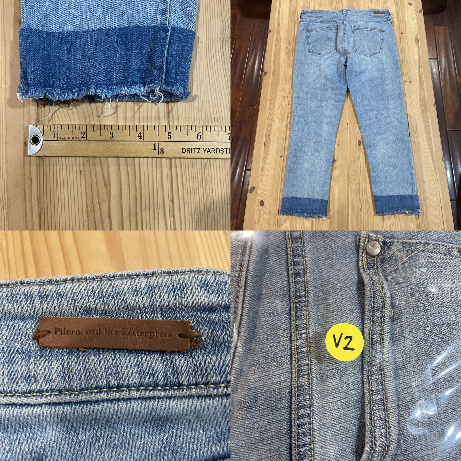 Vintage Pilcro And The Letterpress EM Jeans 28 Blue Denim Distressed Raw Hem Women Jeans Regular 28in Inseam Bohemian City Preppy Size 28" / US 6 / IT 42 - 8 Thumbnail