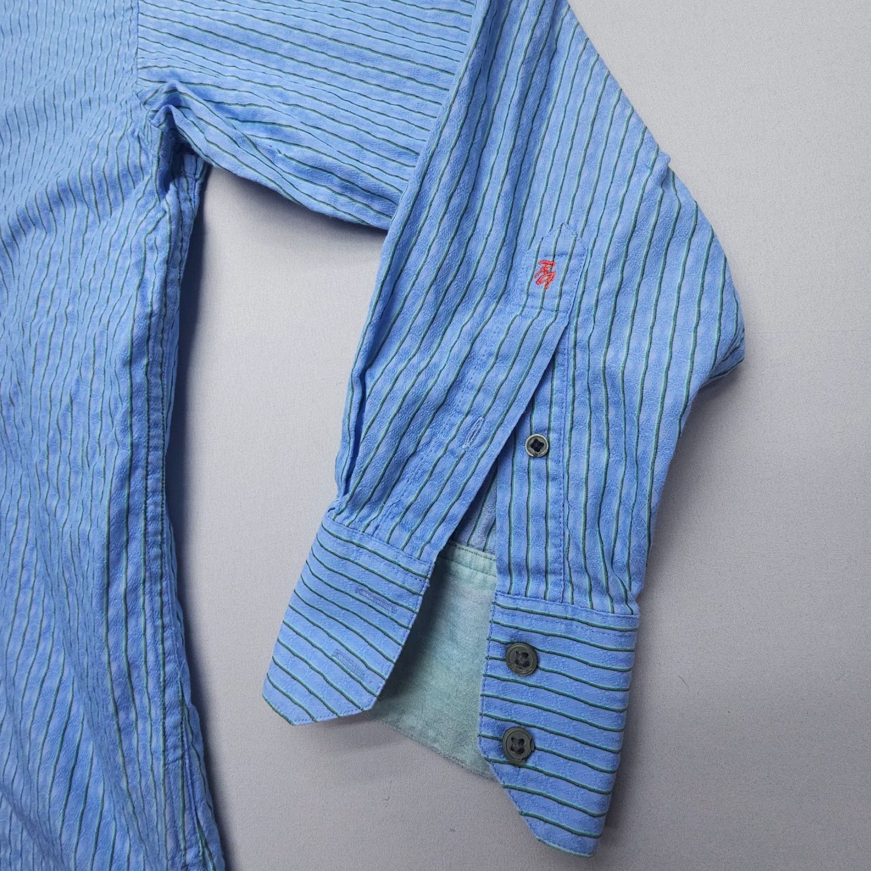 Robert Graham Robert Graham Shirt Long Sleeve Mens Large Blue Striped Cotton Flip Cuff Party Size US L / EU 52-54 / 3 - 3 Thumbnail