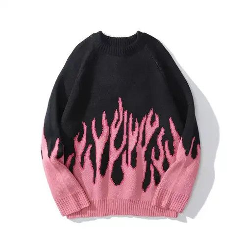image of Vintage Pink Flame Knitted Sweater Knitwear Pullover Jumper, Men's (Size Medium)