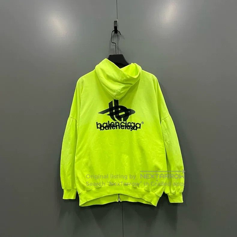Balenciaga Balenciaga Neon Yellow Logo Printed Zip Hoodie | Grailed